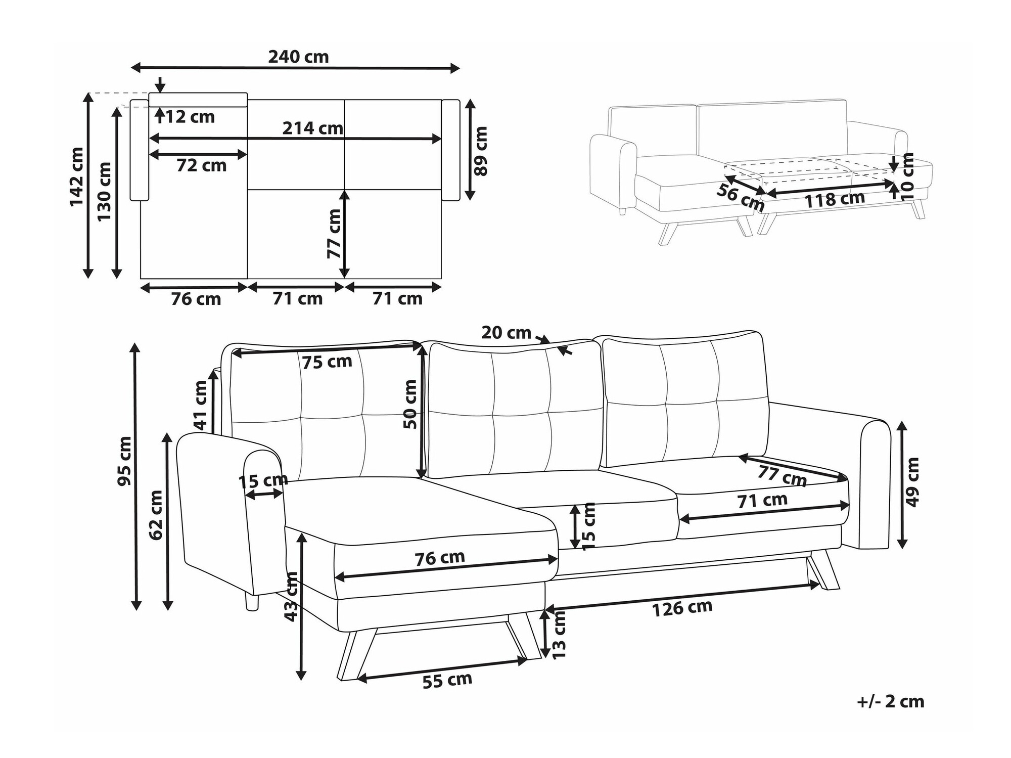 Stūra dīvāns Berwyn 1656 (Balts)