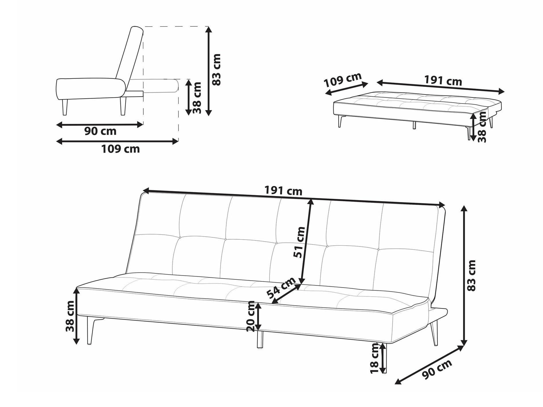 Dīvāns gulta Berwyn 1660 (Tumši pelēks)