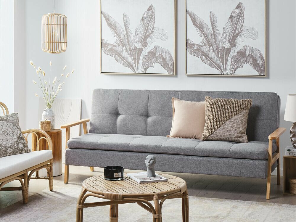 Dīvāns gulta Berwyn 2566 (Gaiši pelēks + Gaišs koks)