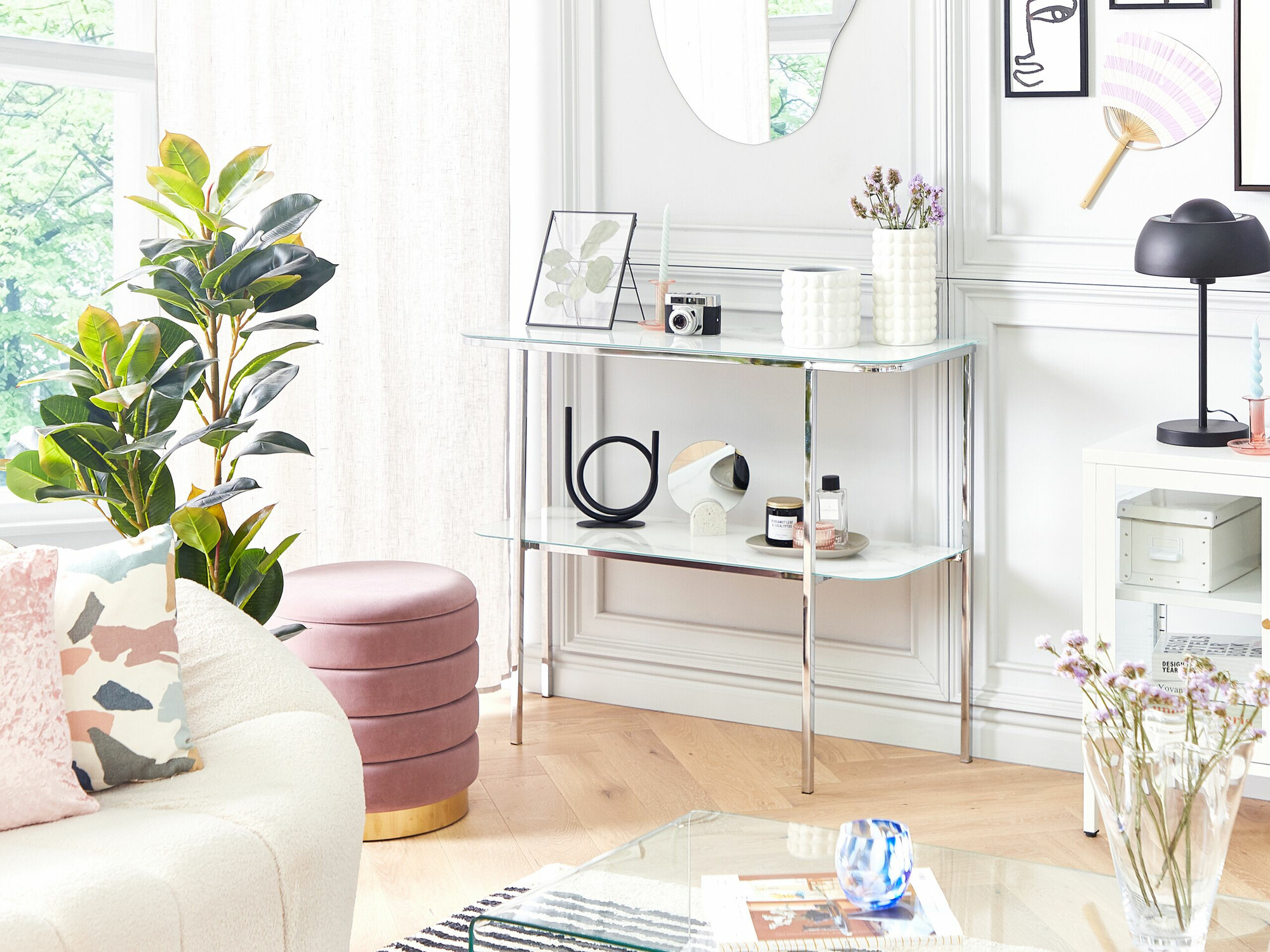 Консоль Berwyn 1669 (Серебряный + Белый мрамор)