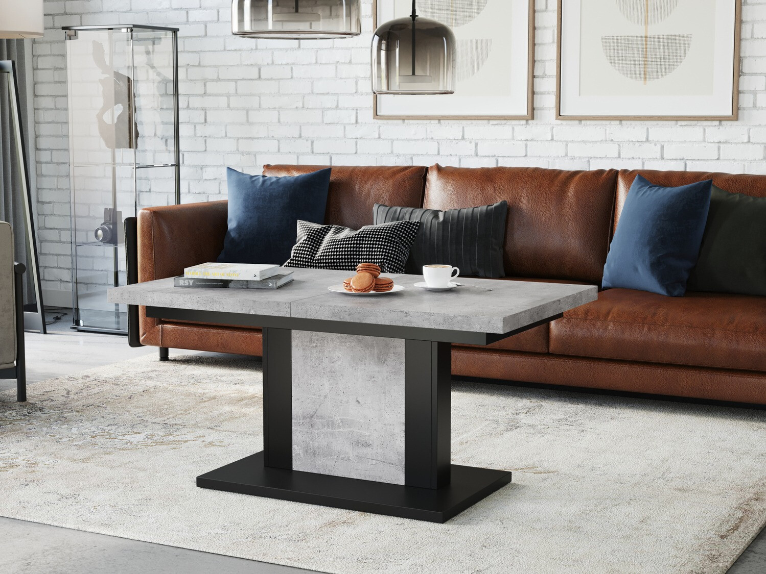 Журнальный столик - трансформер Glendale 103 (Бетон + Чёрный)