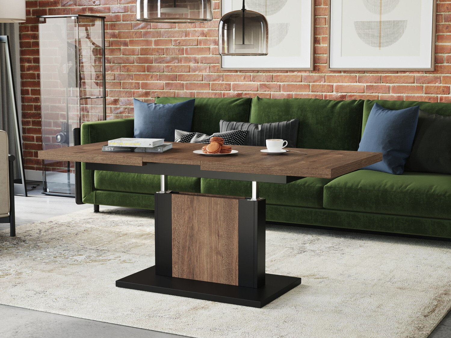 Журнальный столик - трансформер Glendale 103 (Темный дуб + Чёрный)