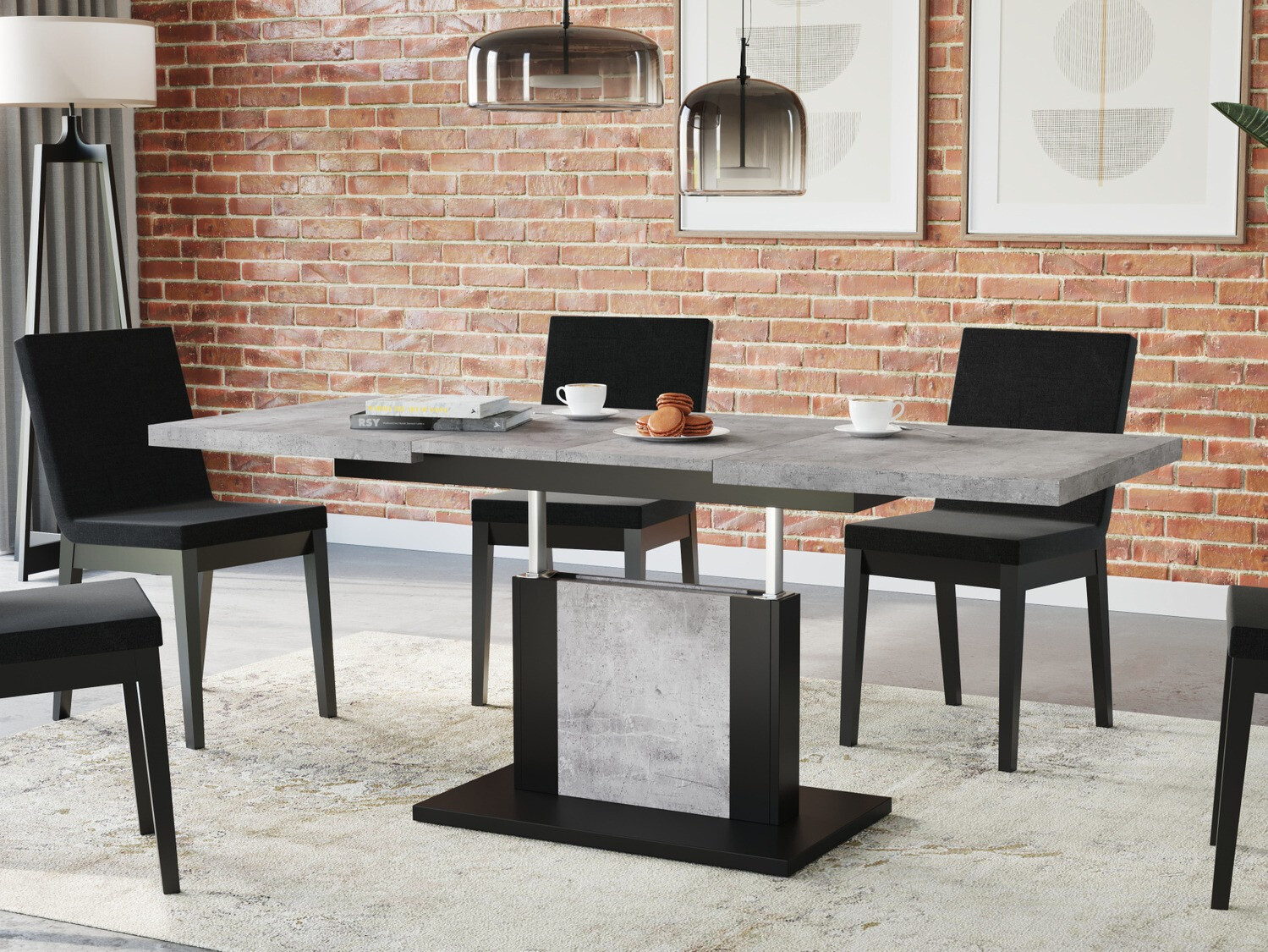 Žurnālu galdiņš transformeris Glendale 103 (Betons + Melns)