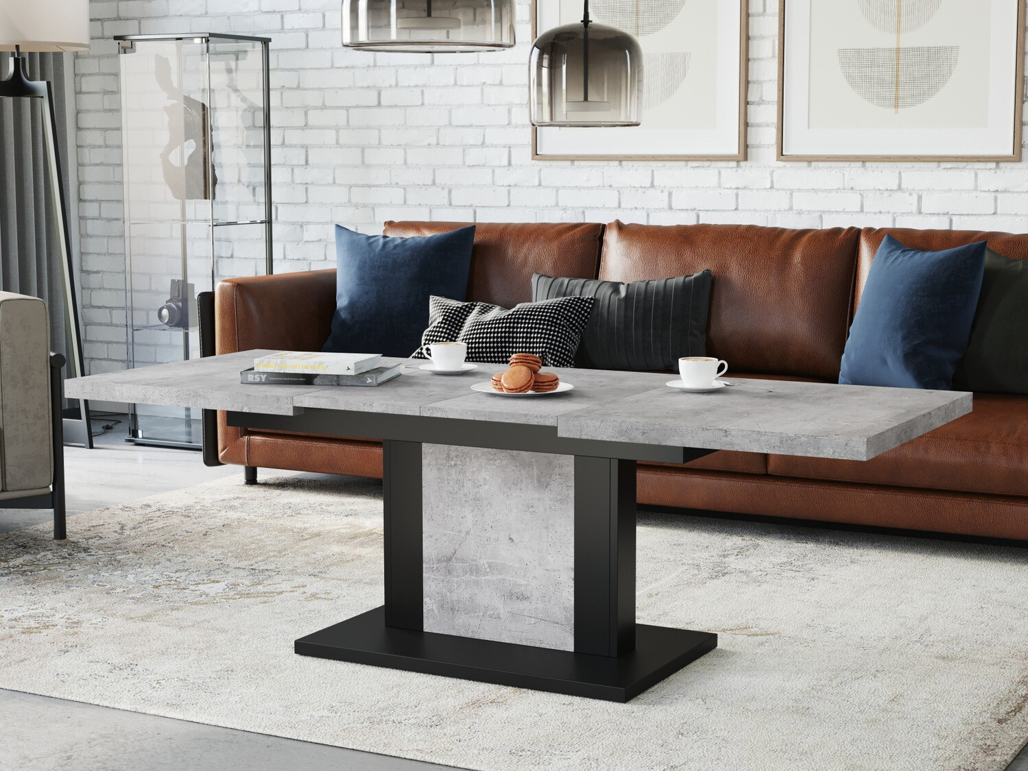 Žurnālu galdiņš transformeris Glendale 103 (Betons + Melns)