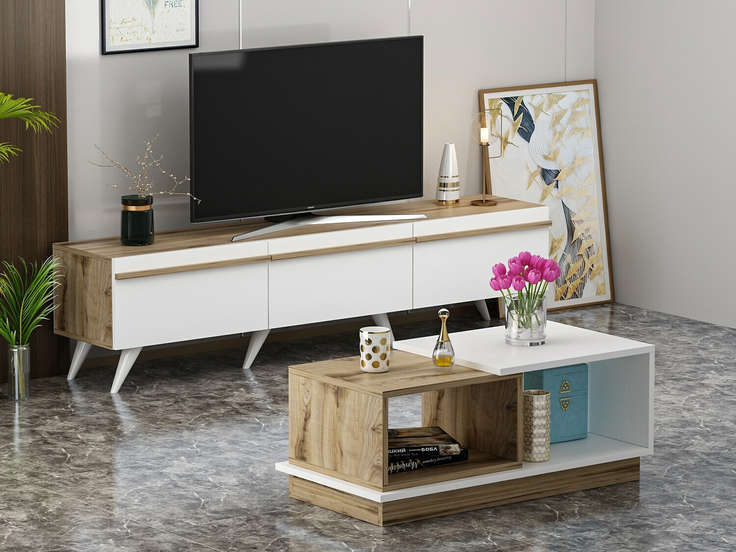 Набор для гостиной Kailua 1705 (Белый + Дуб)