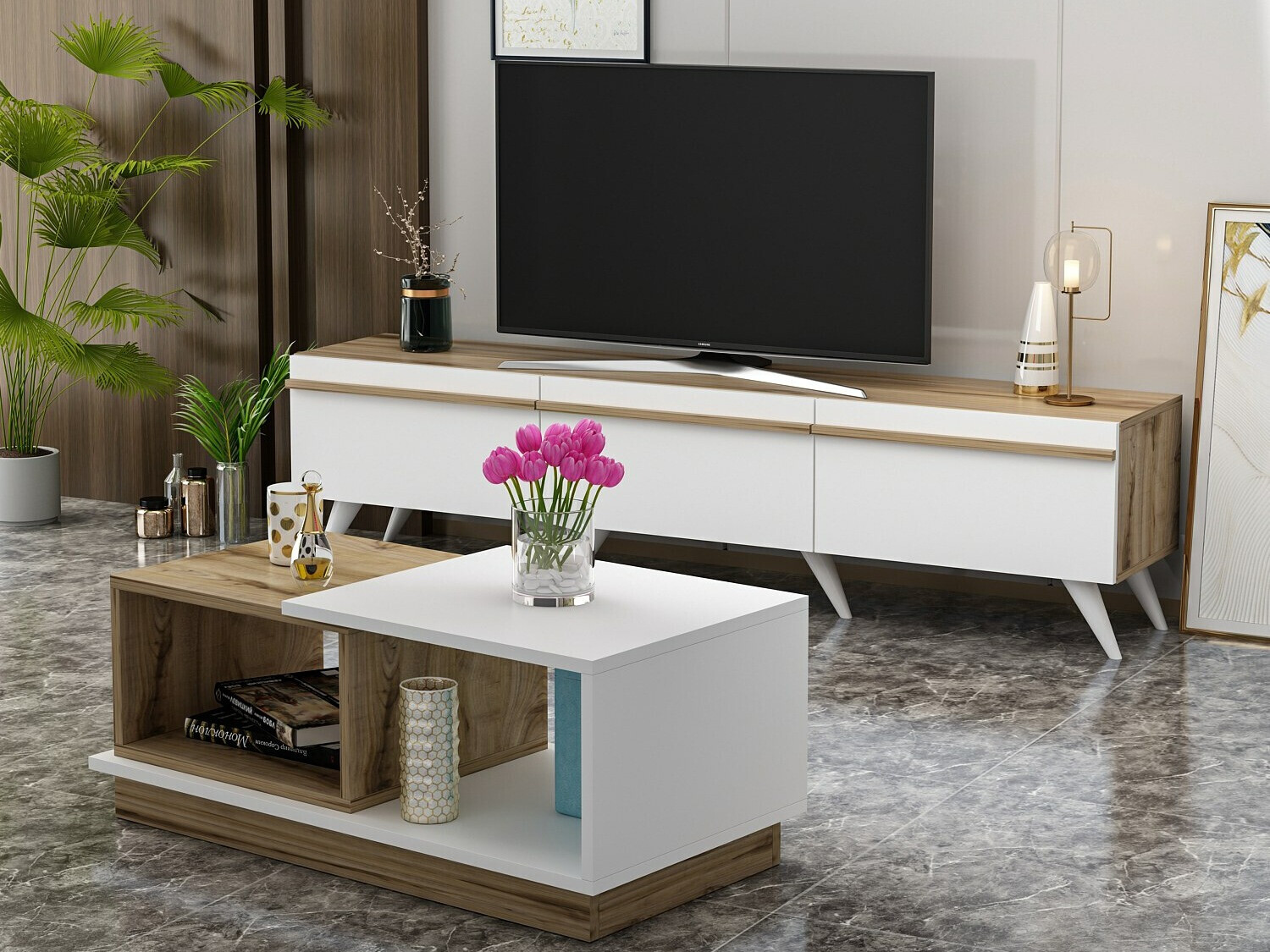 Viesistabas komplekts Kailua 1705 (Balts + Ozols)