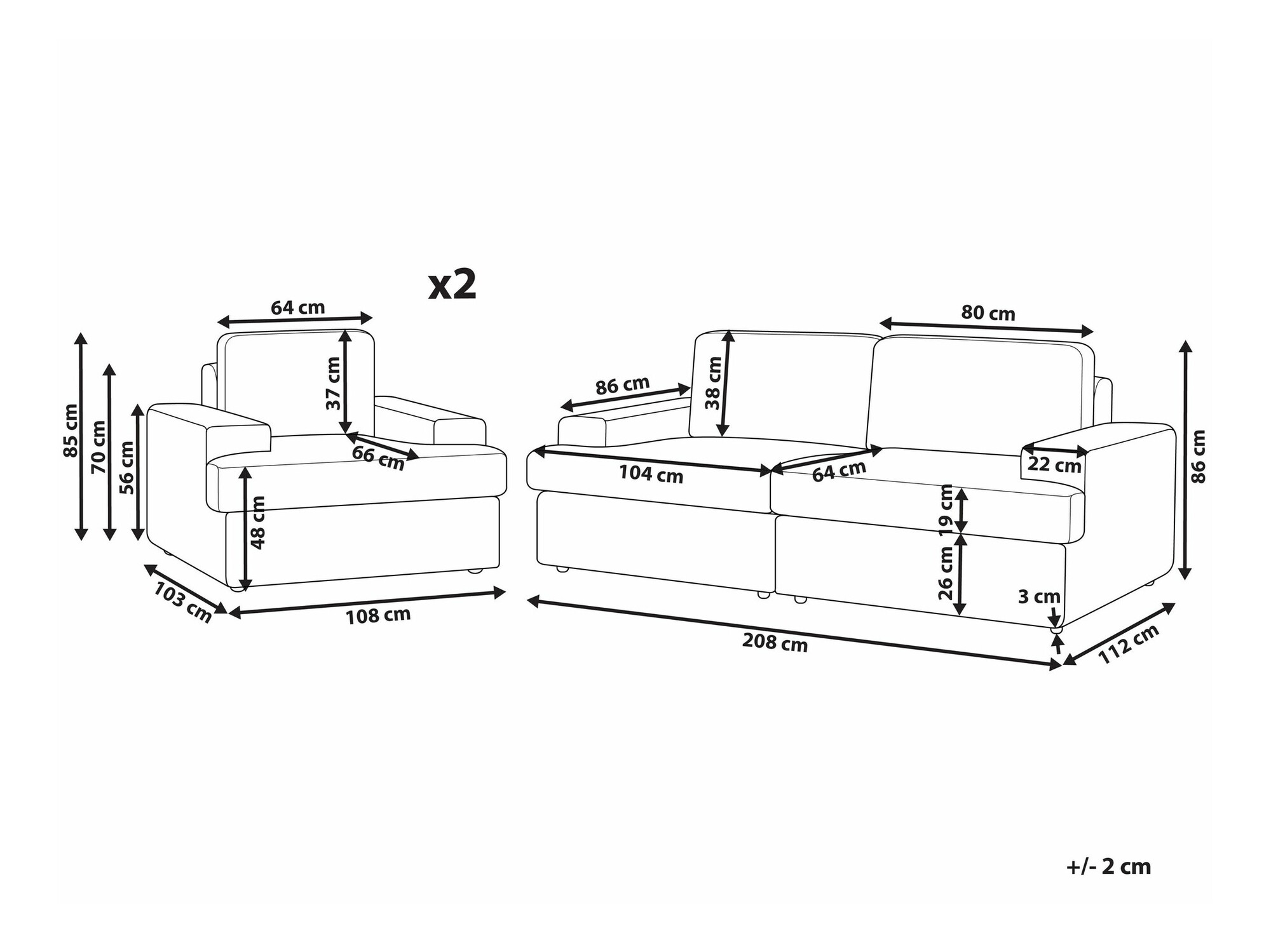 Mīksto mēbeļu komplekts Berwyn 1693 (Balts)