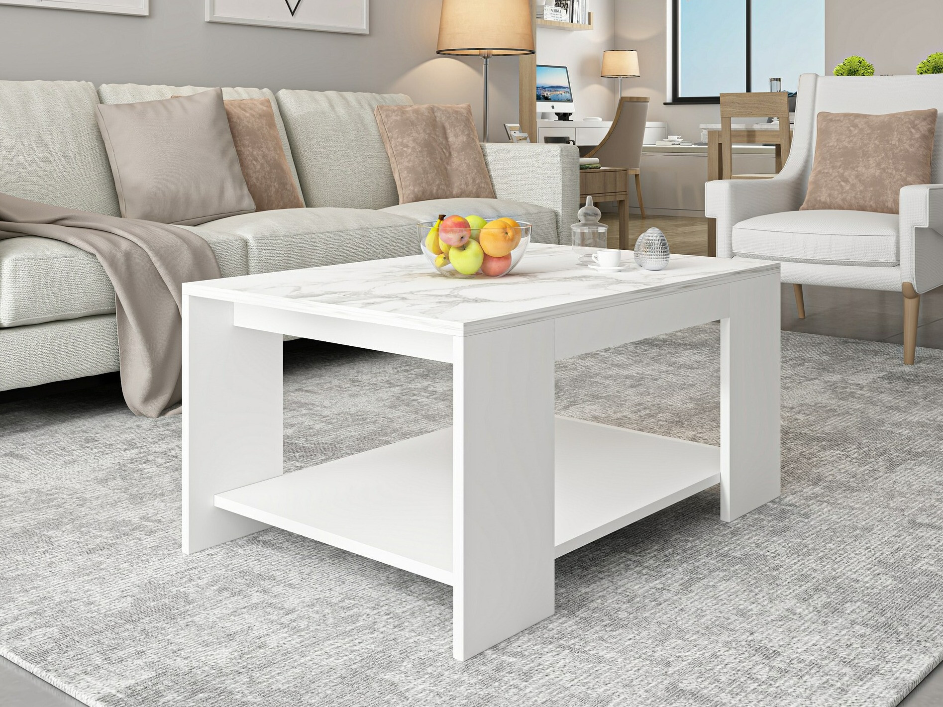 Журнальный столик Kailua 1815 (Белый + Белый мрамор)
