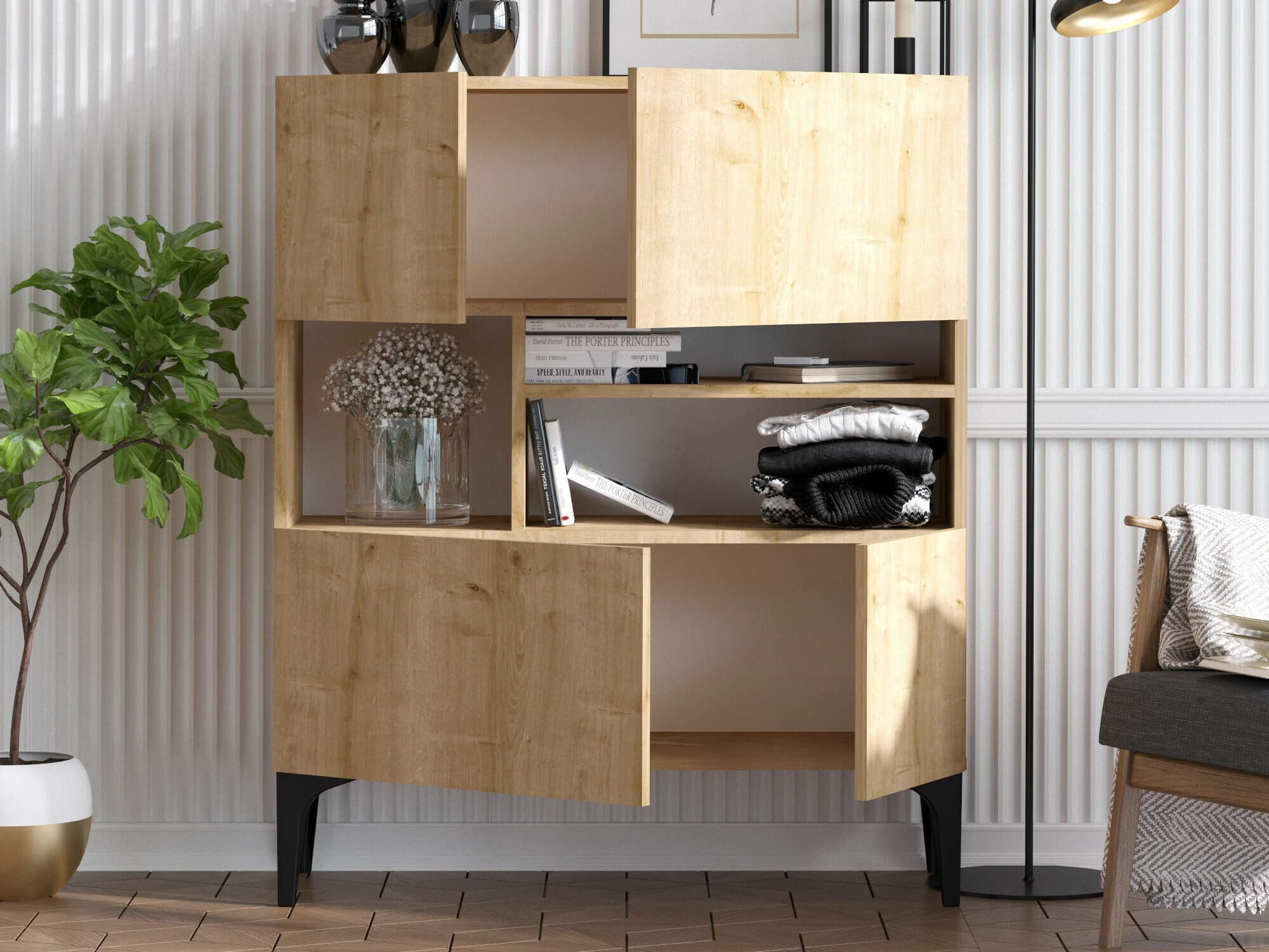 Skapis Vestesu 139 (Melns + Ozols)