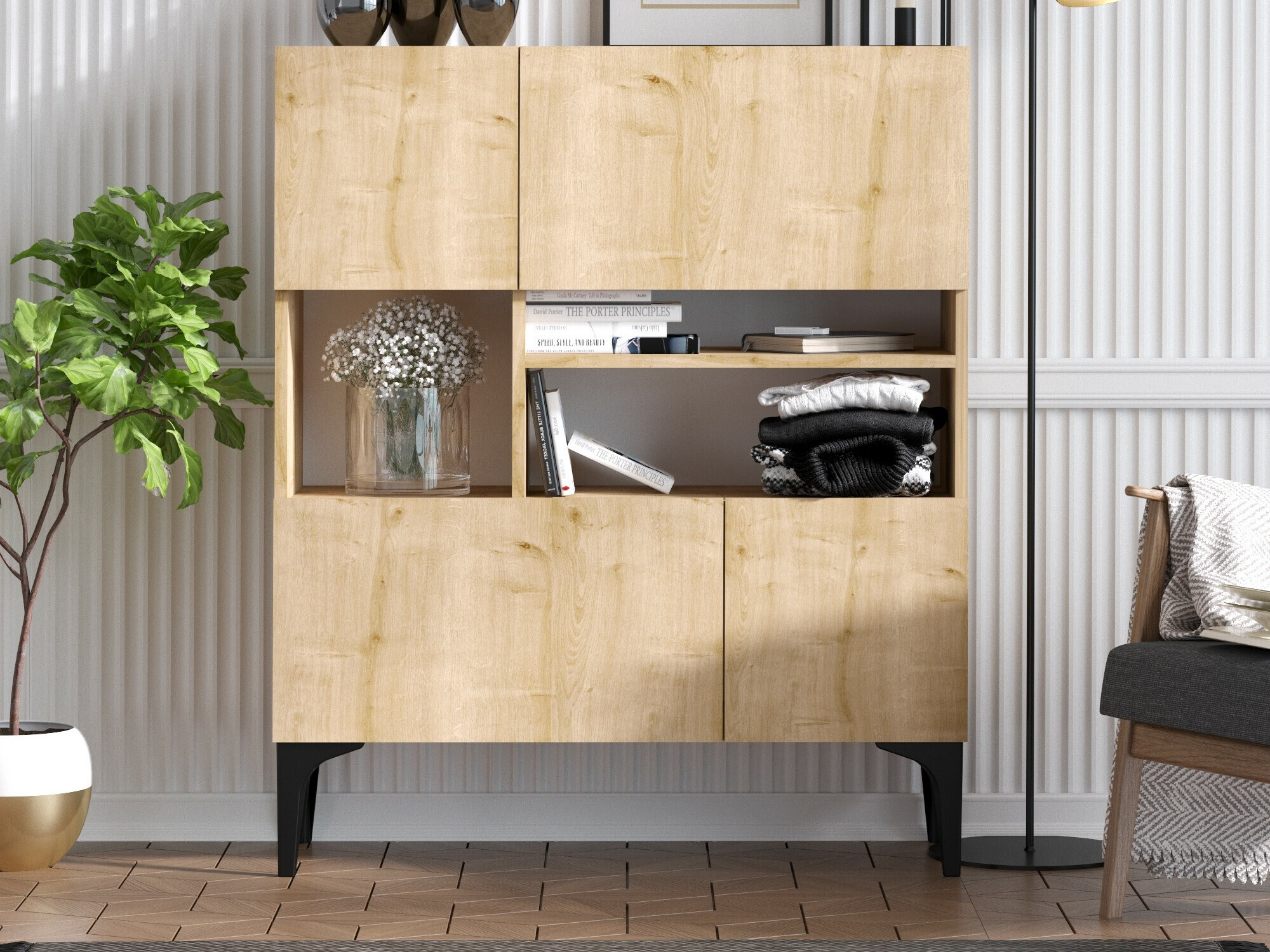 Skapis Vestesu 139 (Melns + Ozols)