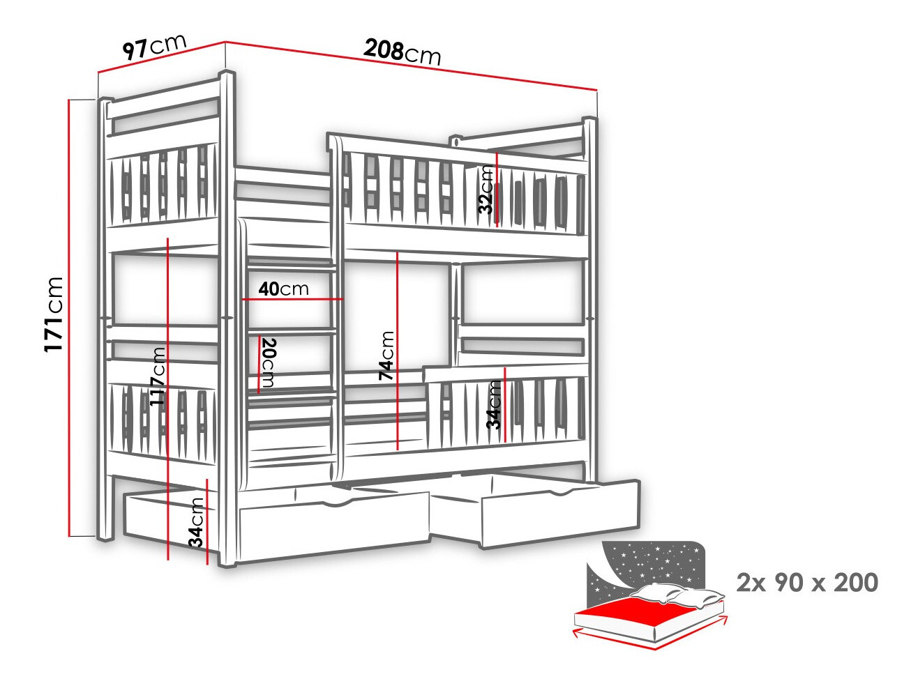 Двухъярусная кровать Vista 100 (Серый)