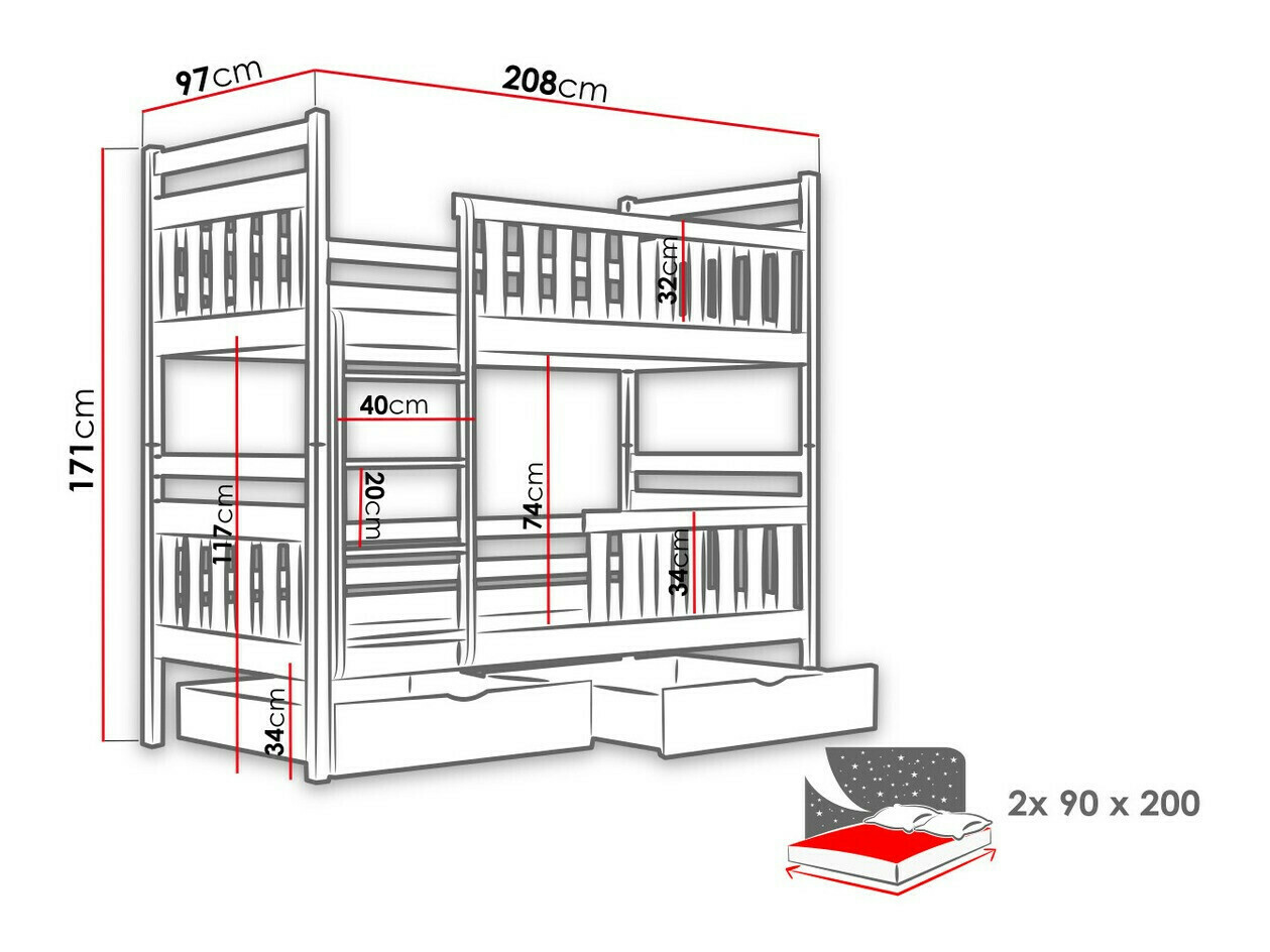 Двухъярусная кровать Vista 100 (Сосна)