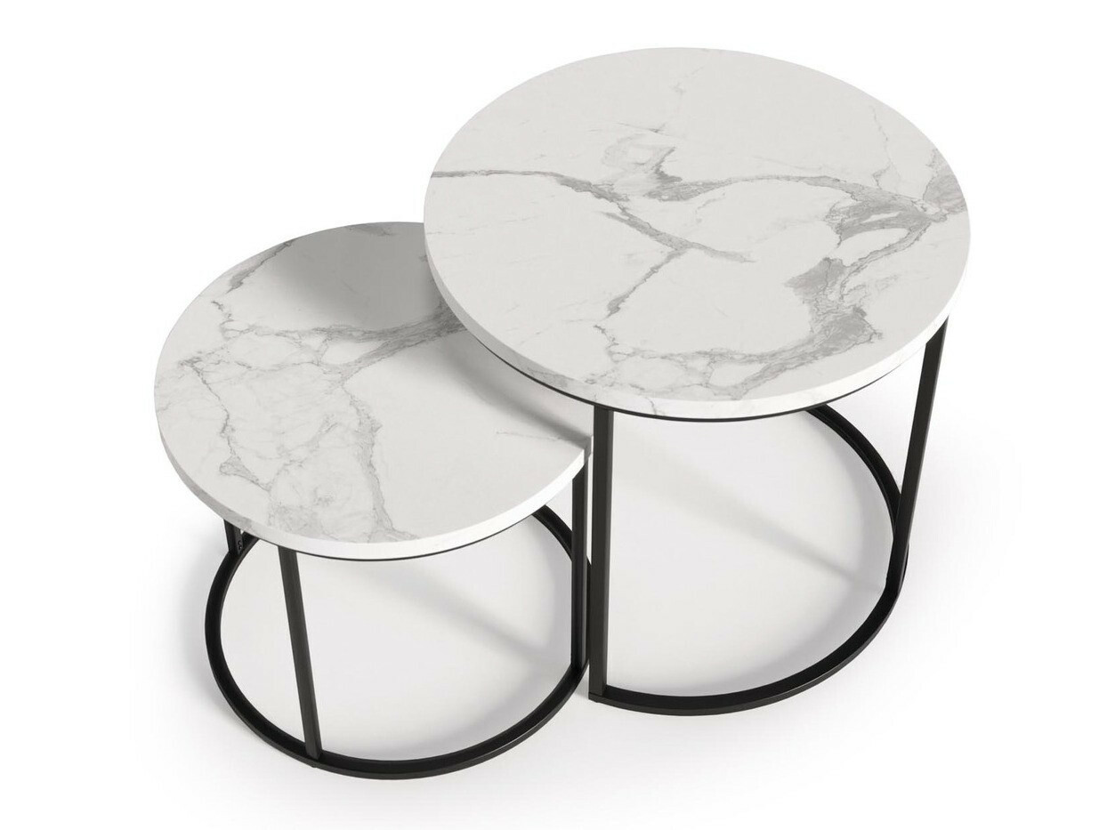 Комплект журнальных столиков Houston 951 (Белый мрамор + Чёрный)