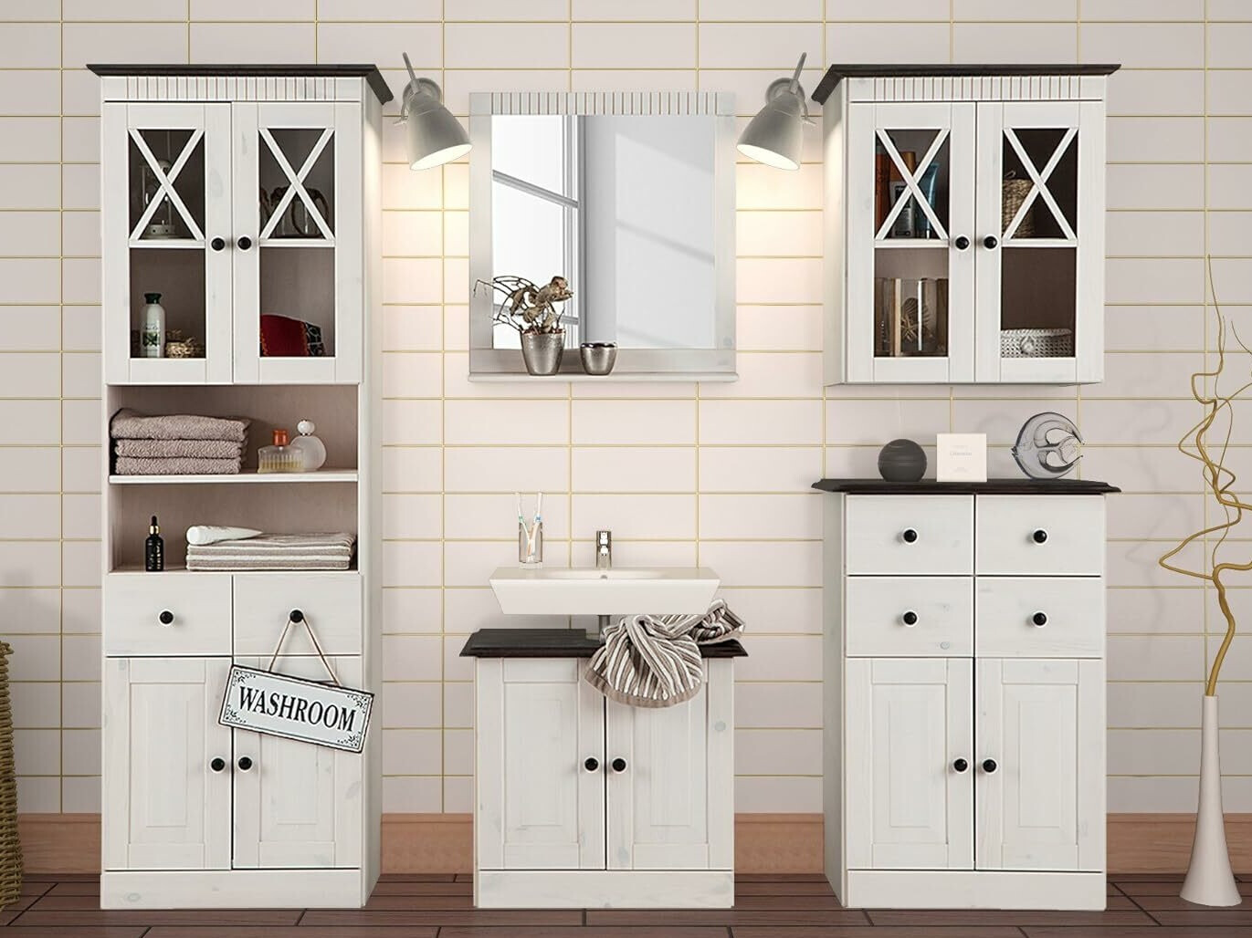 Настенный шкафчик для ванной комнаты Deletri 102 (Белый + Havana Дуб)