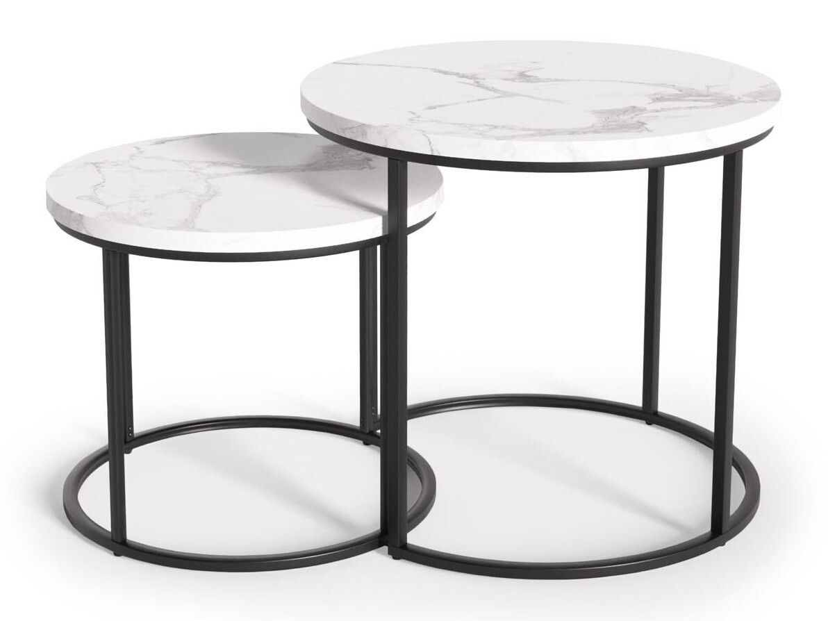 Žurnālu galdiņu komplekts Houston 951 (Balts marmors + Melns)