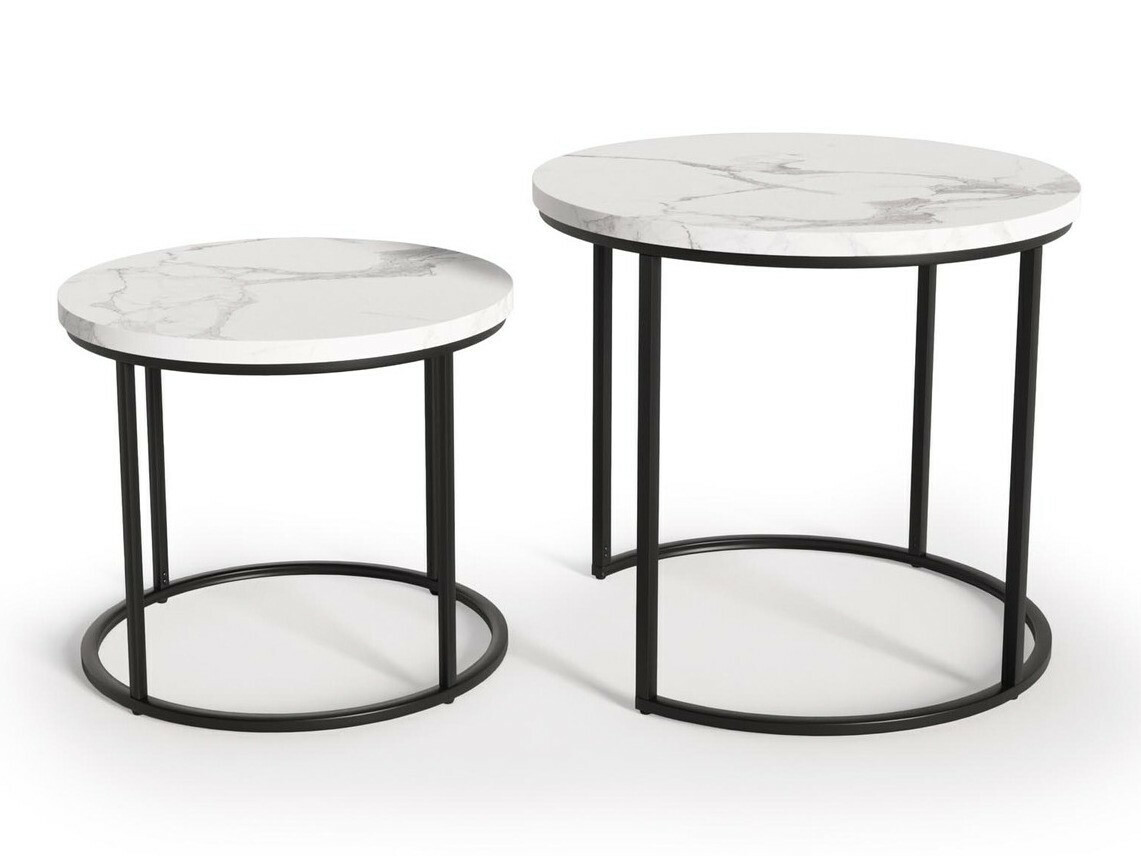 Žurnālu galdiņu komplekts Houston 951 (Balts marmors + Melns)