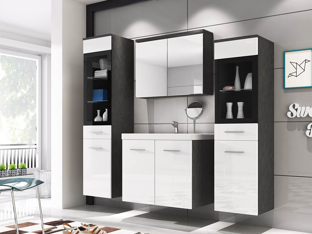 Набор для ванной комнаты Sarasota 140 (Глянцевый белый + Матера серый)