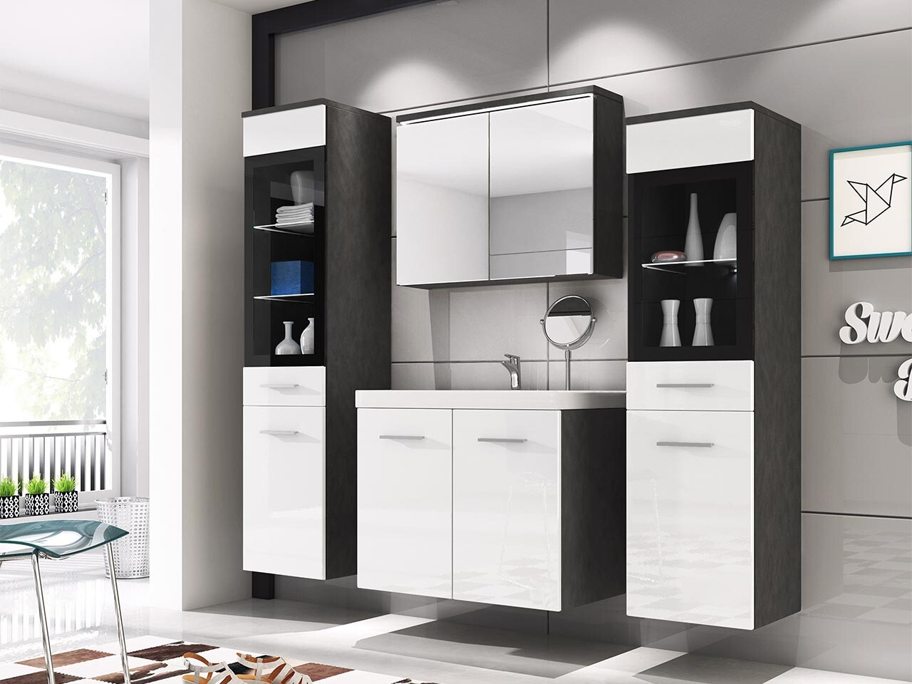 Набор для ванной комнаты Sarasota 140 (Глянцевый белый + Матера серый)