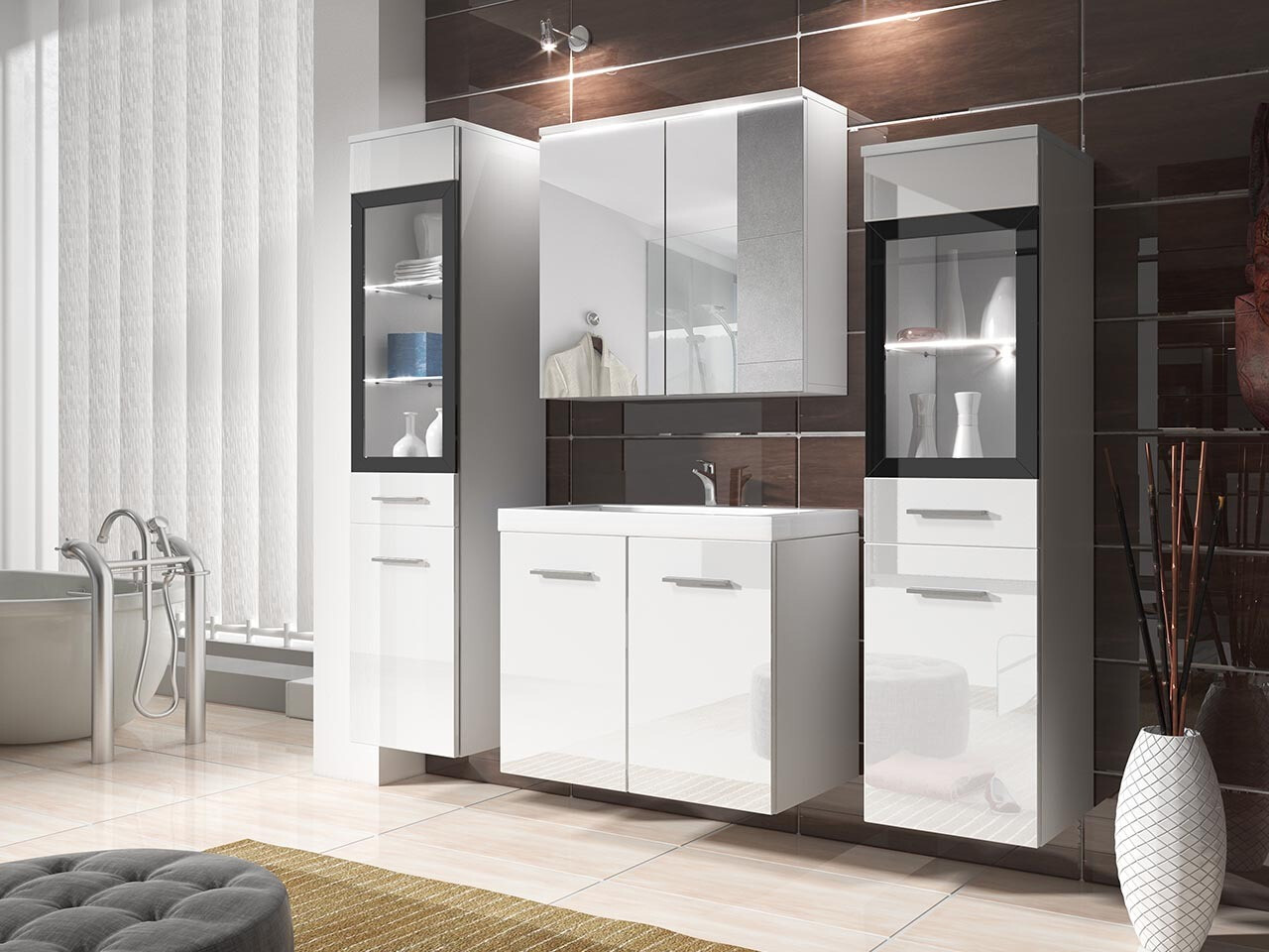 Vannas komplekts Sarasota 140 (Glancēts balts + Balts)