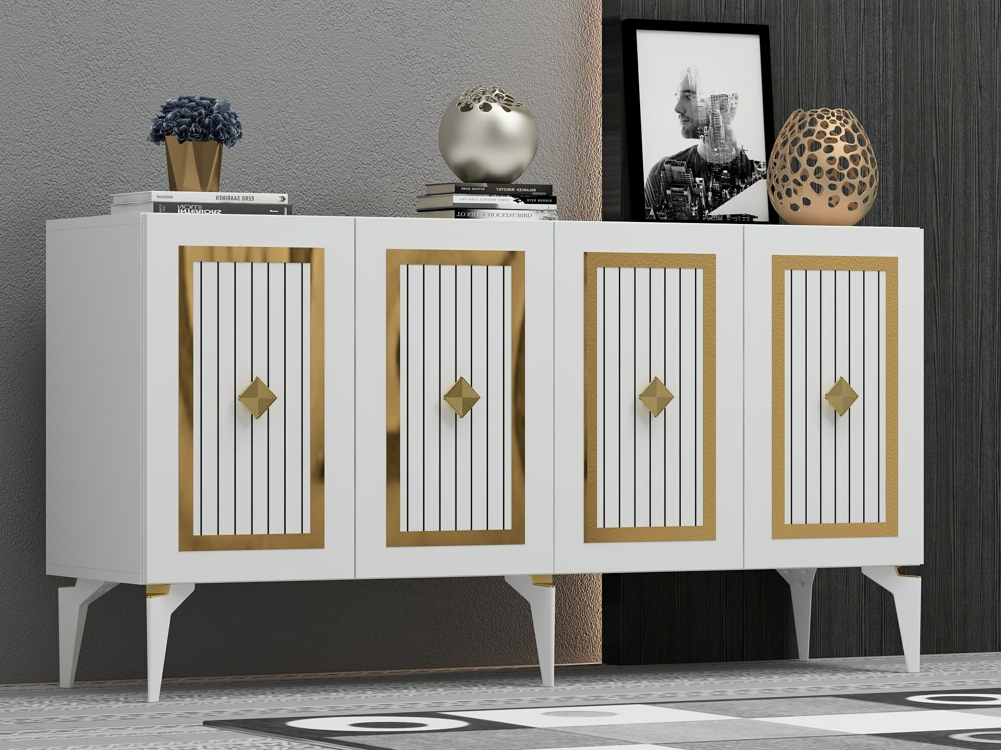 Шкафчик Kailua 1886 (Белый + Золотой)