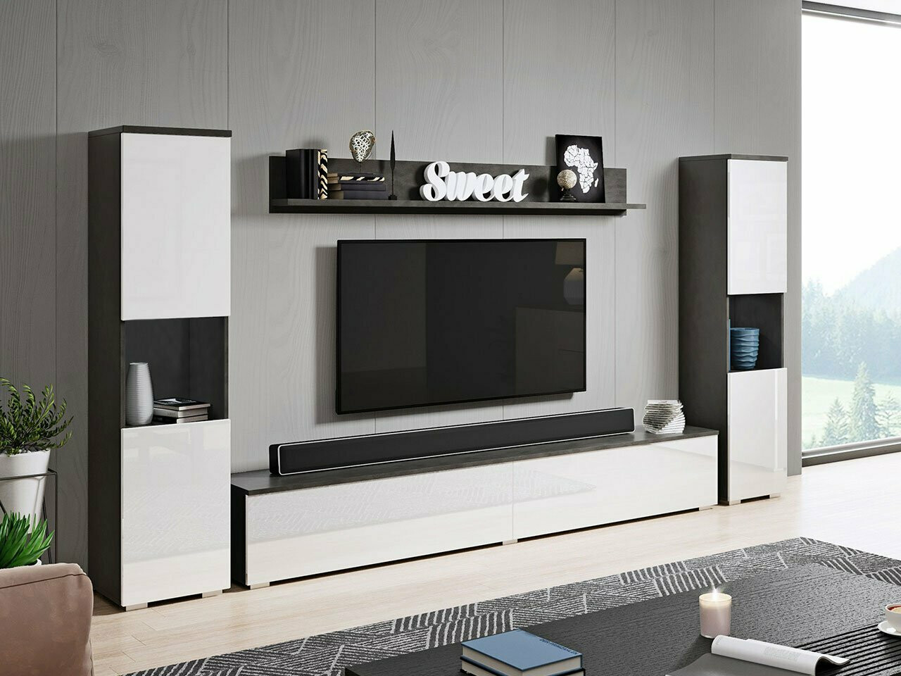 Набор для гостиной Sarasota 131 (Тёмно-серый + Глянцевый белый)