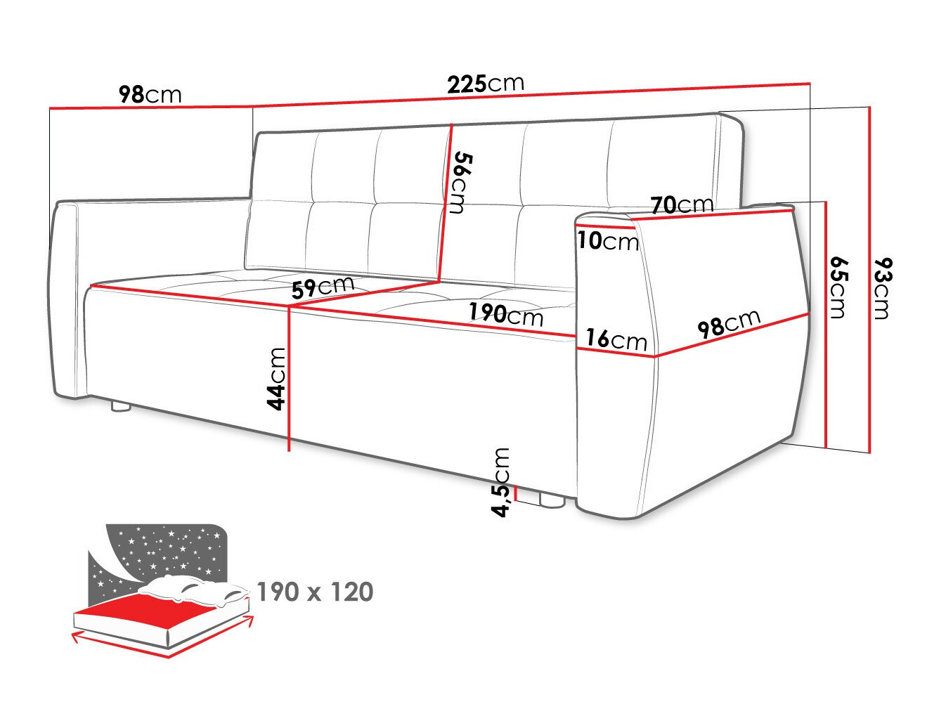 Диван-кровать Edinburg 107 (Poso 39 + Kronos 39)