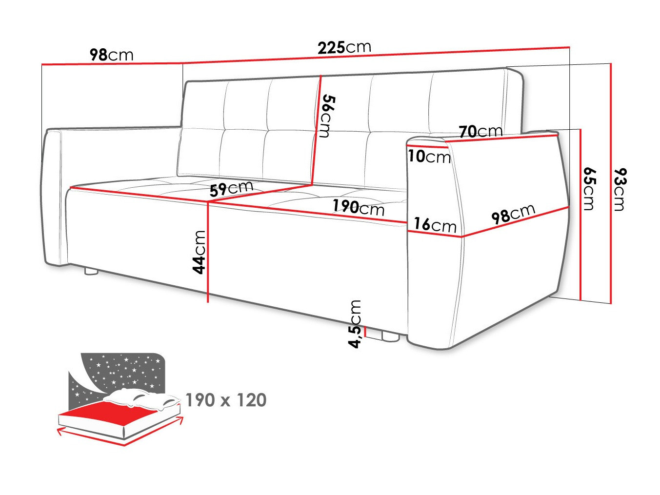 Dīvāns gulta Edinburg 107 (Poso 01 + Kronos 01)