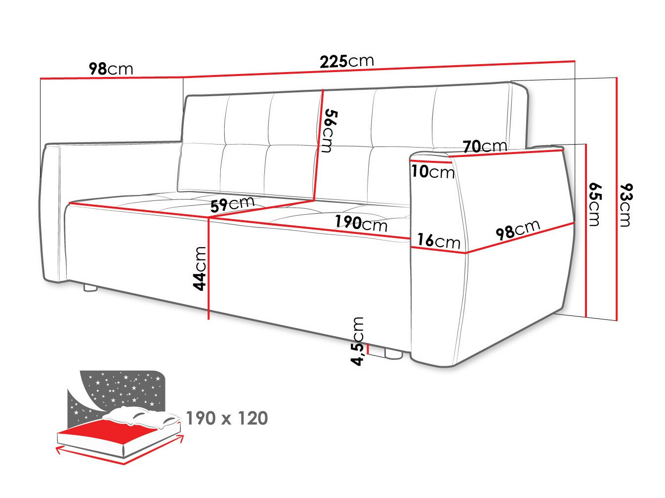 Dīvāns gulta Edinburg 107 (Poso 05 + Kronos 05)