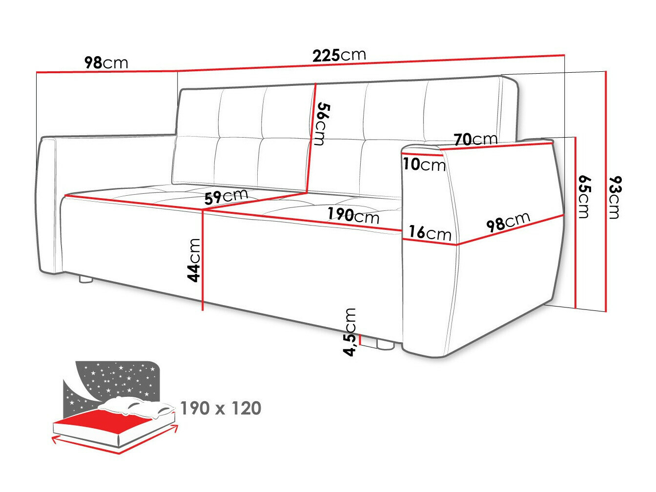 Dīvāns gulta Edinburg 107 (Poso 14 + Kronos 14)