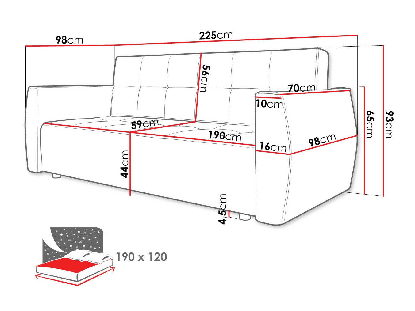 Dīvāns gulta Edinburg 107 (Poso 22 + Kronos 22)