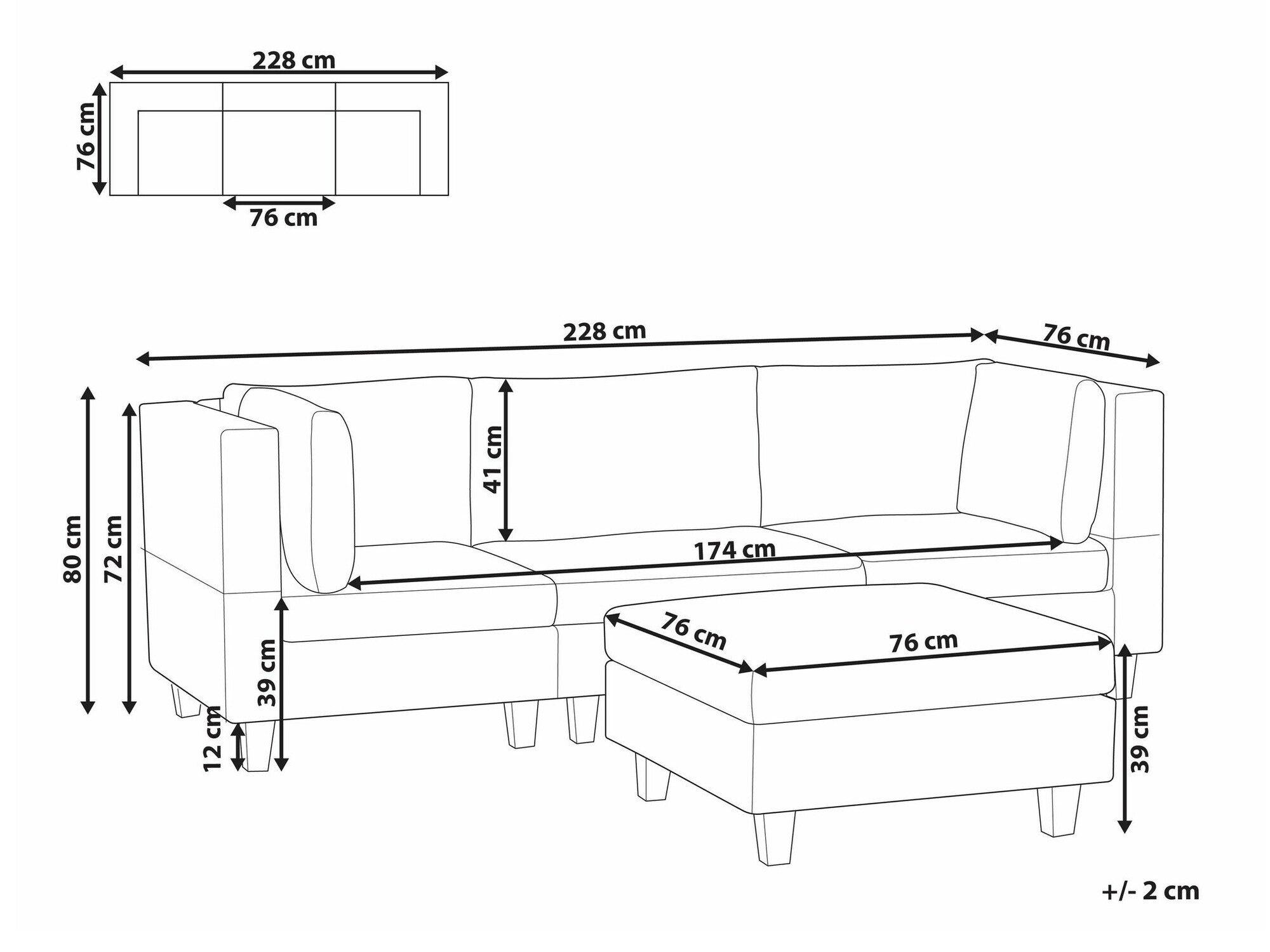 Moduļu dīvāns Elbmeli 100 (Melns)