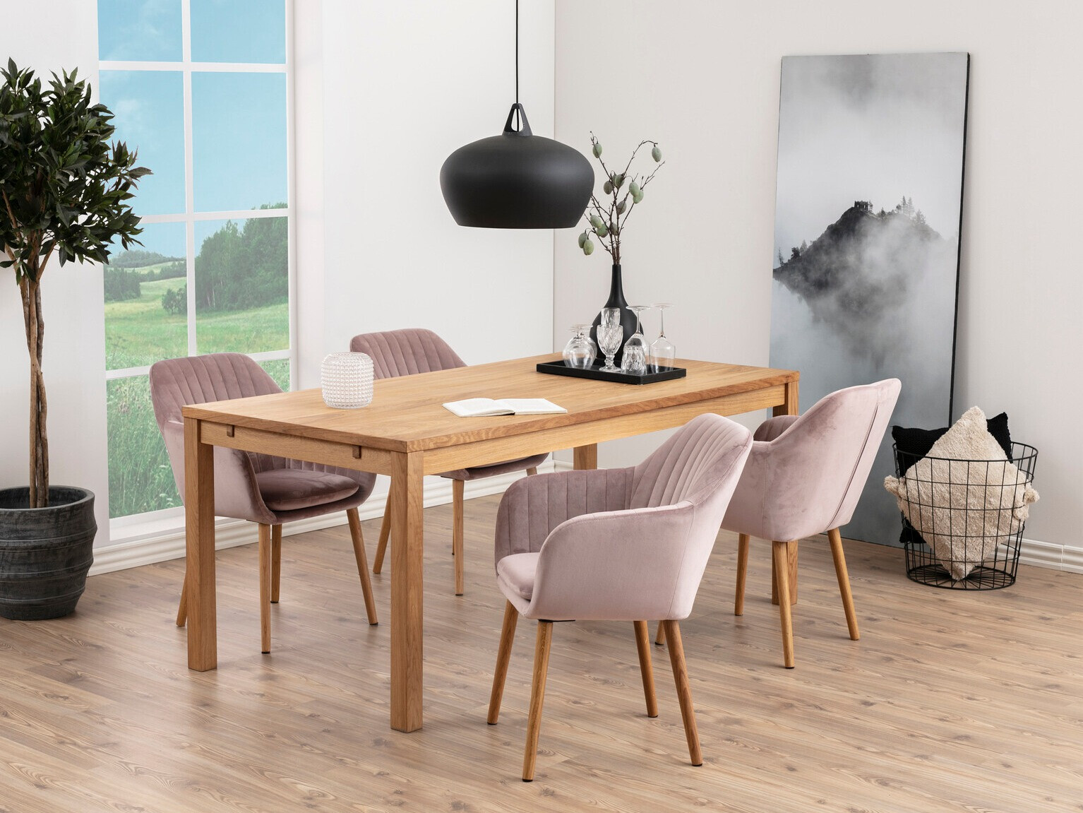 Ēdamistabas komplekts Norsica Daltea 114 (Dusty rozā + Gaišs koks)