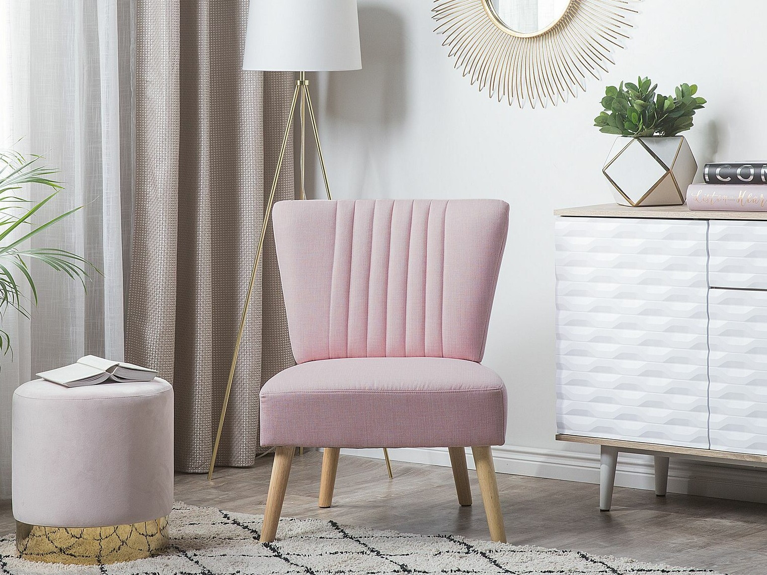 Кресло Berwyn 1131 (Розовый + Светлое дерево)