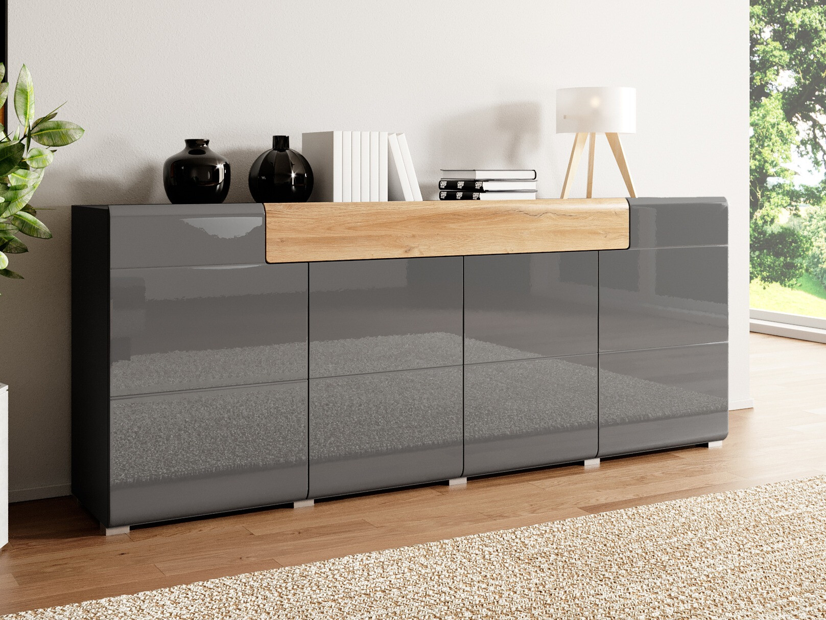 Kомод Torsone 102 (Антрацит + Gloss антрацит + Внук дуб)