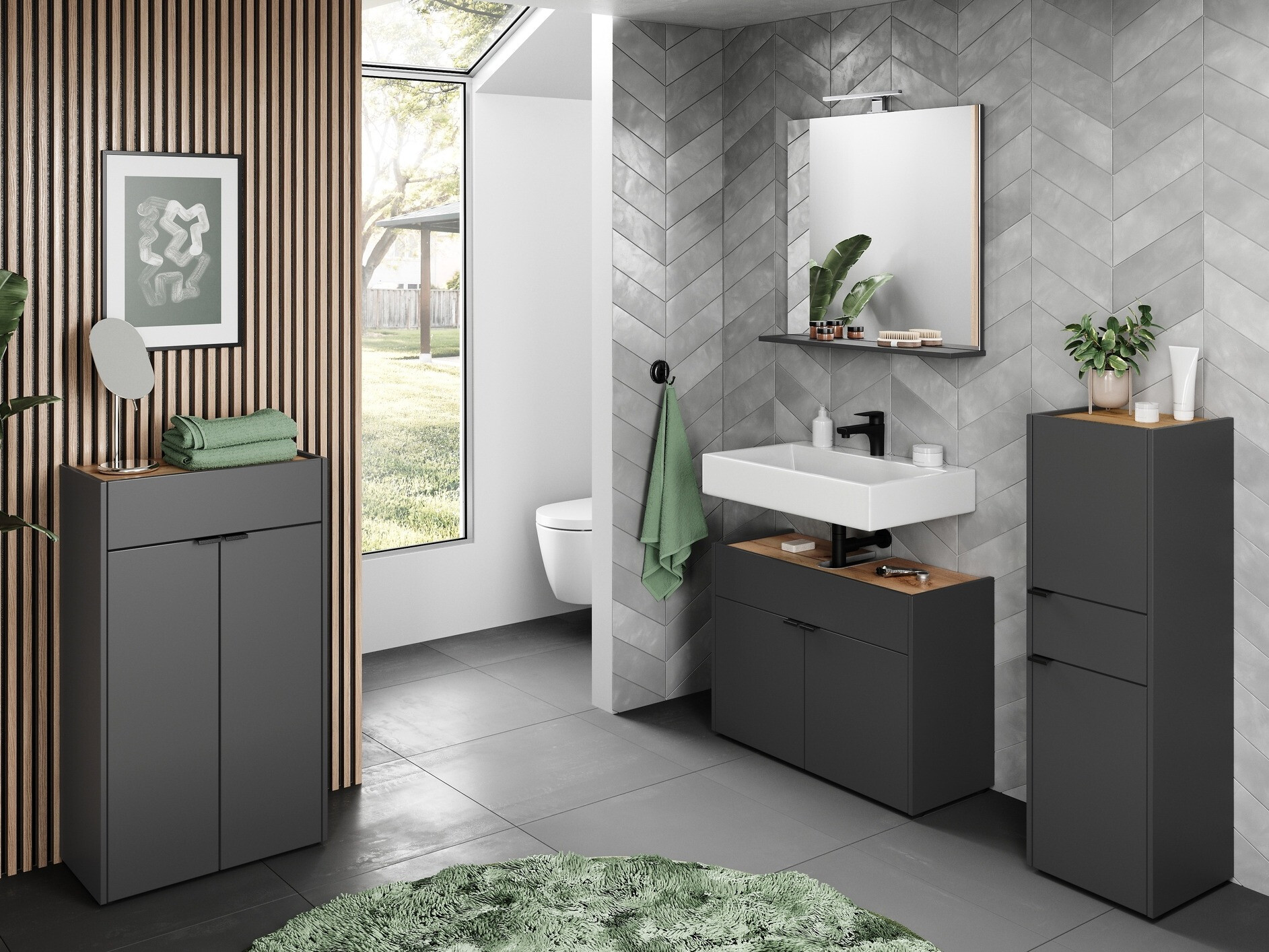 Hапольный шкафчик для ванной Ventei 100 (Графит + Navarra дуб)