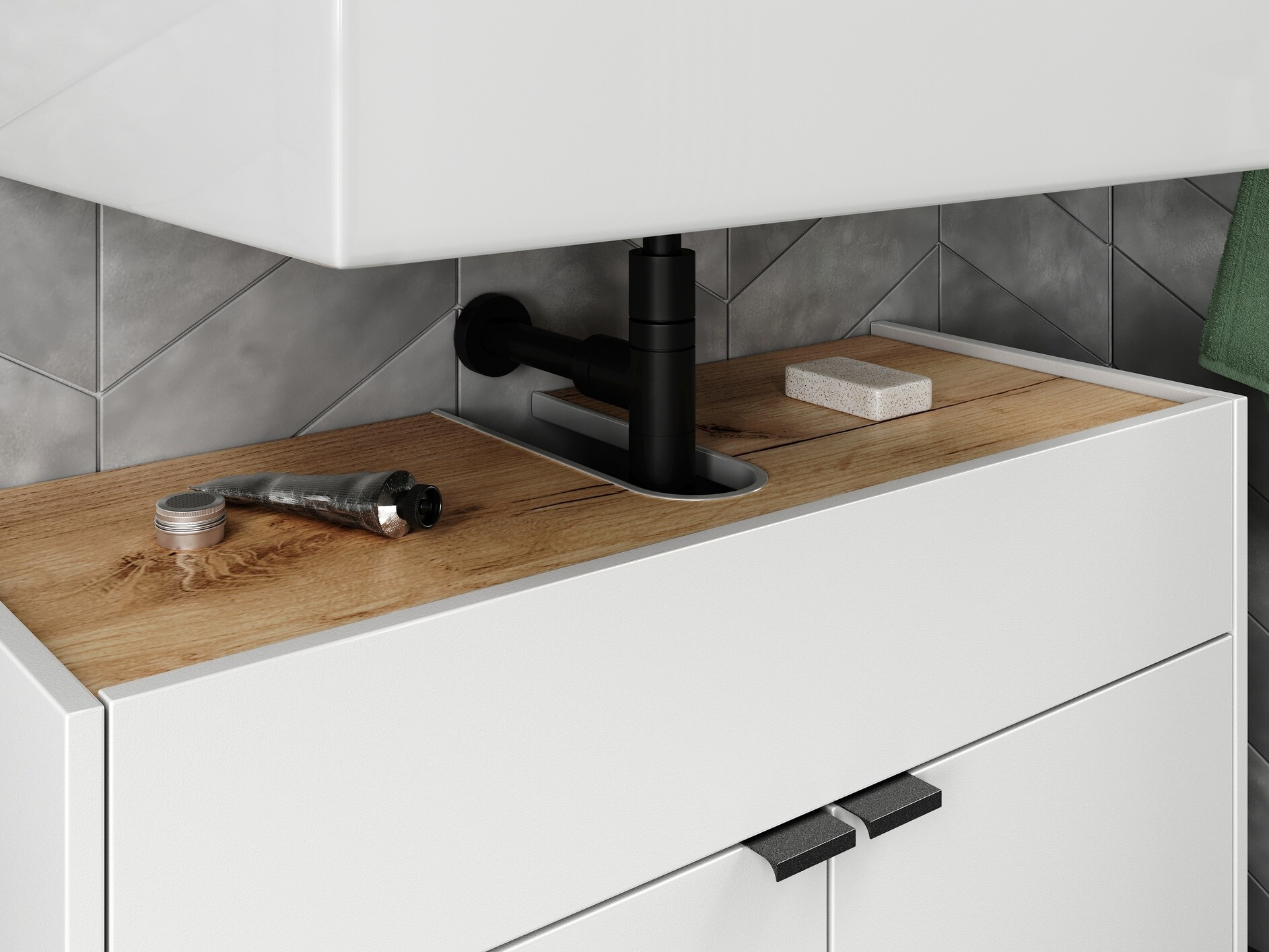 Stāvošs vannas istabas skapītis izlietnei Ventei 100 (Balts + Navarra ozols)