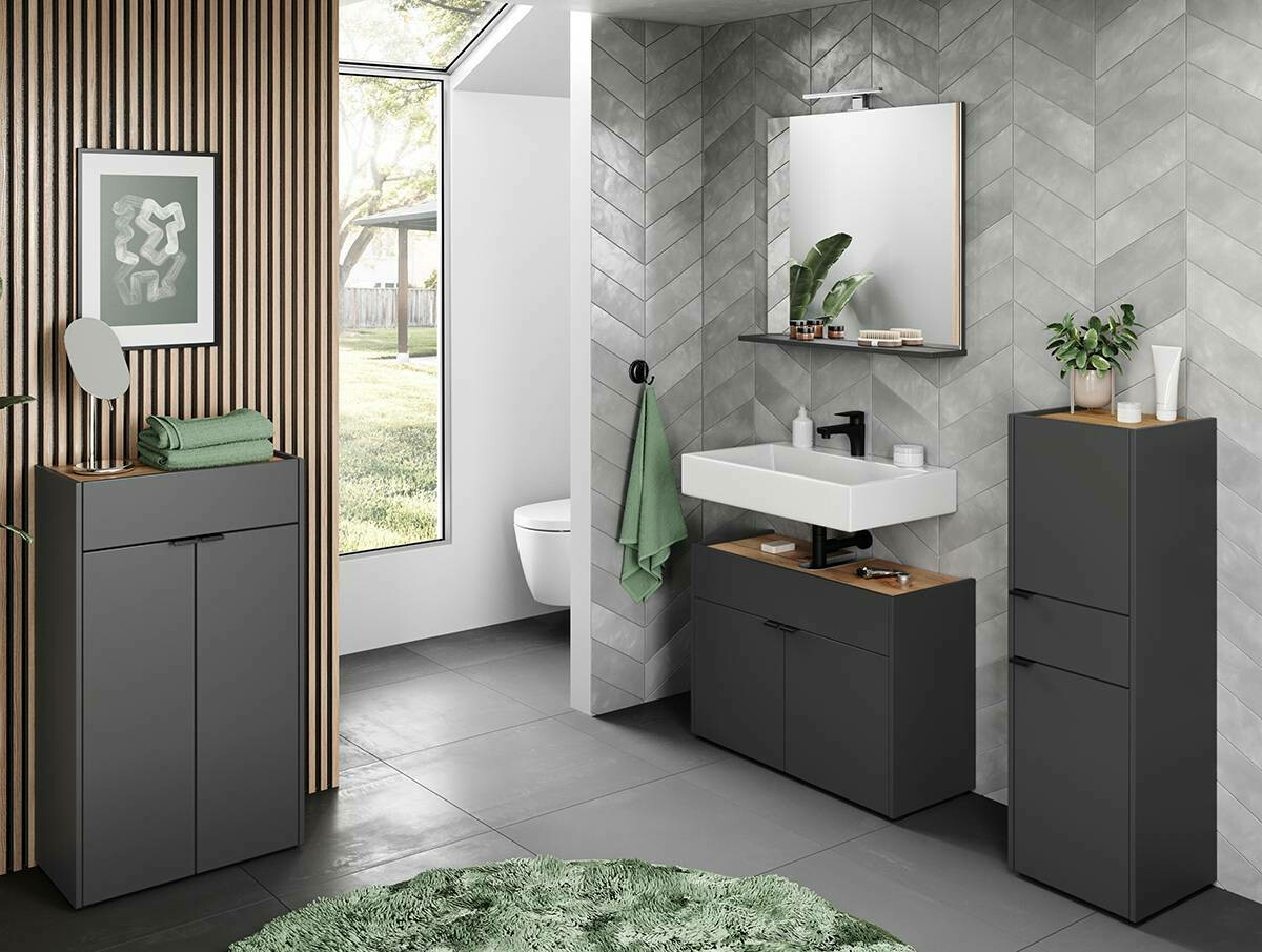 Stāvošs vannas skapītis Ventei 101 (Grafīts + Navarra ozols)