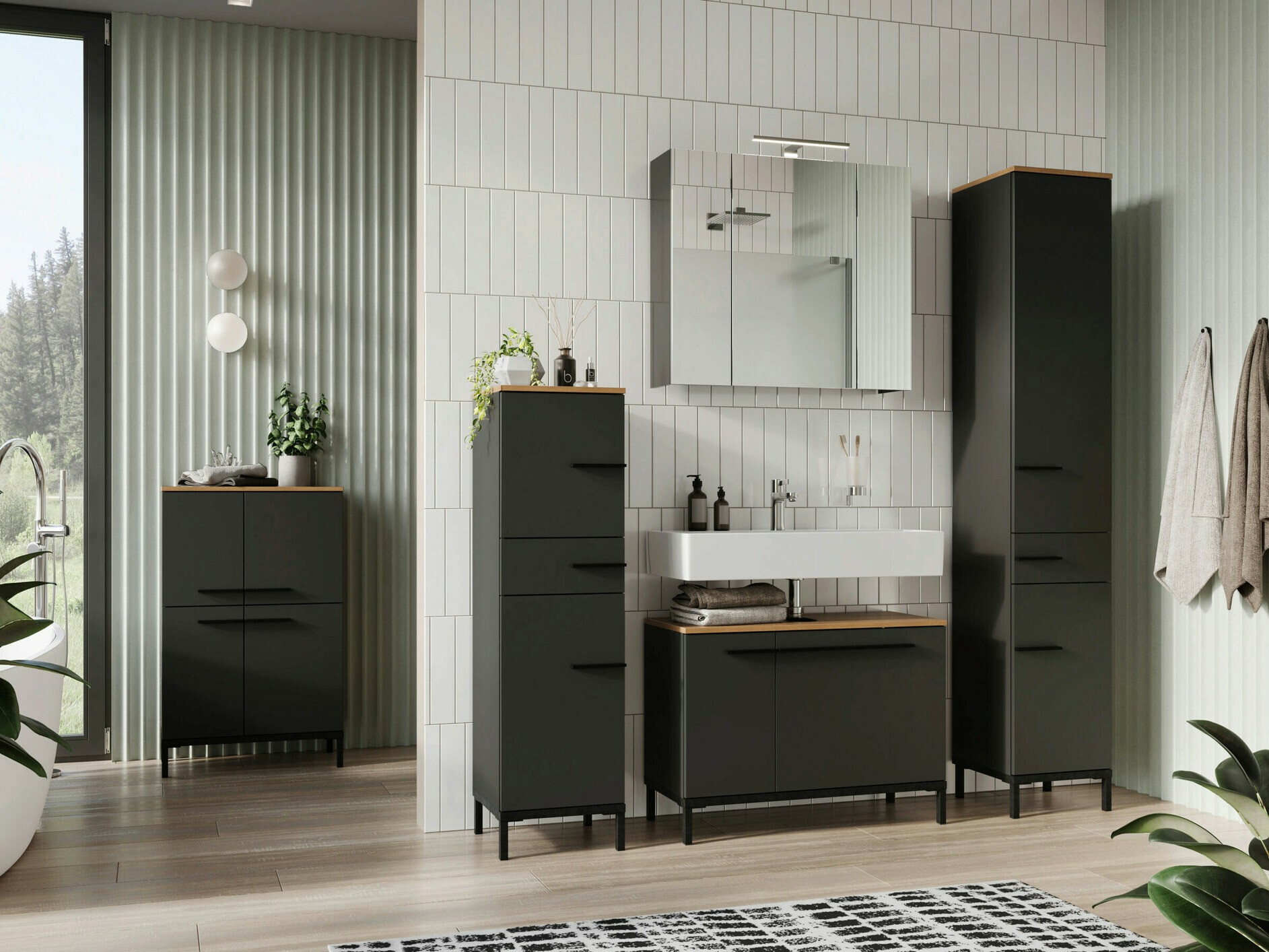 Набор для ванной комнаты Ruvlevu 104 (Графит + Navarra дуб)