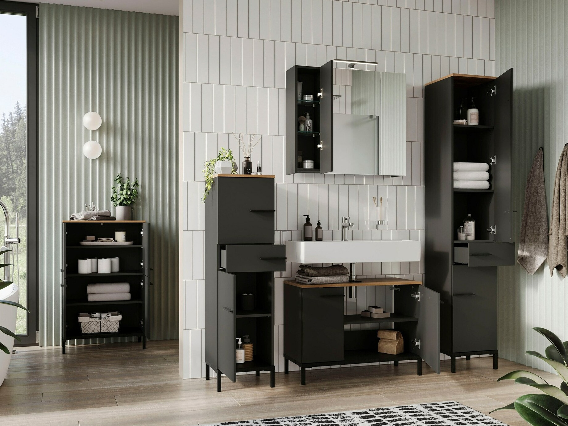 Набор для ванной комнаты Ruvlevu 104 (Графит + Navarra дуб)