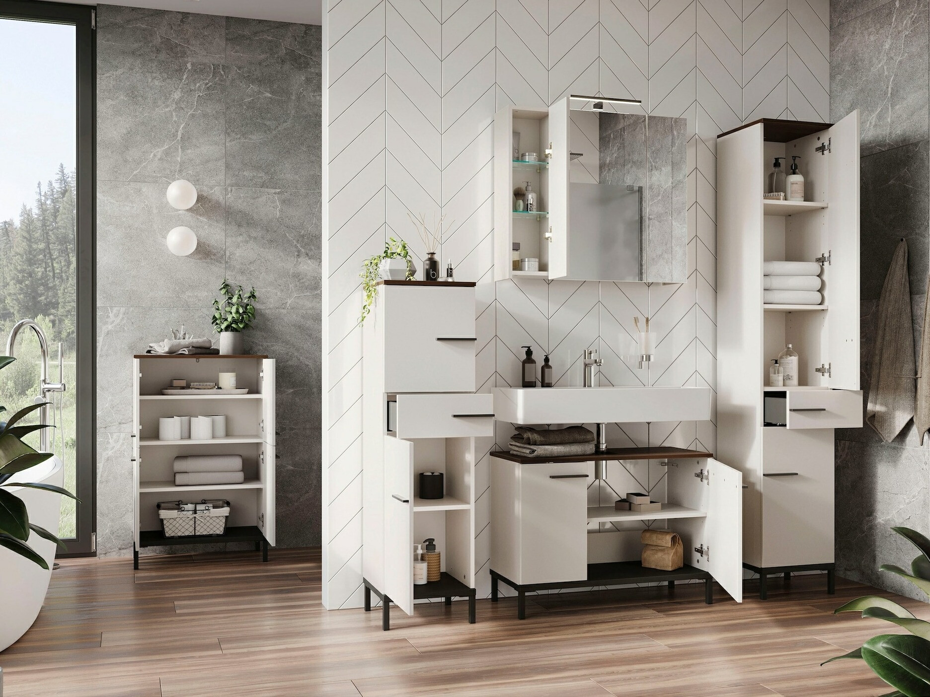 Набор для ванной комнаты Ruvlevu 104 (Светло-серый + Орех)