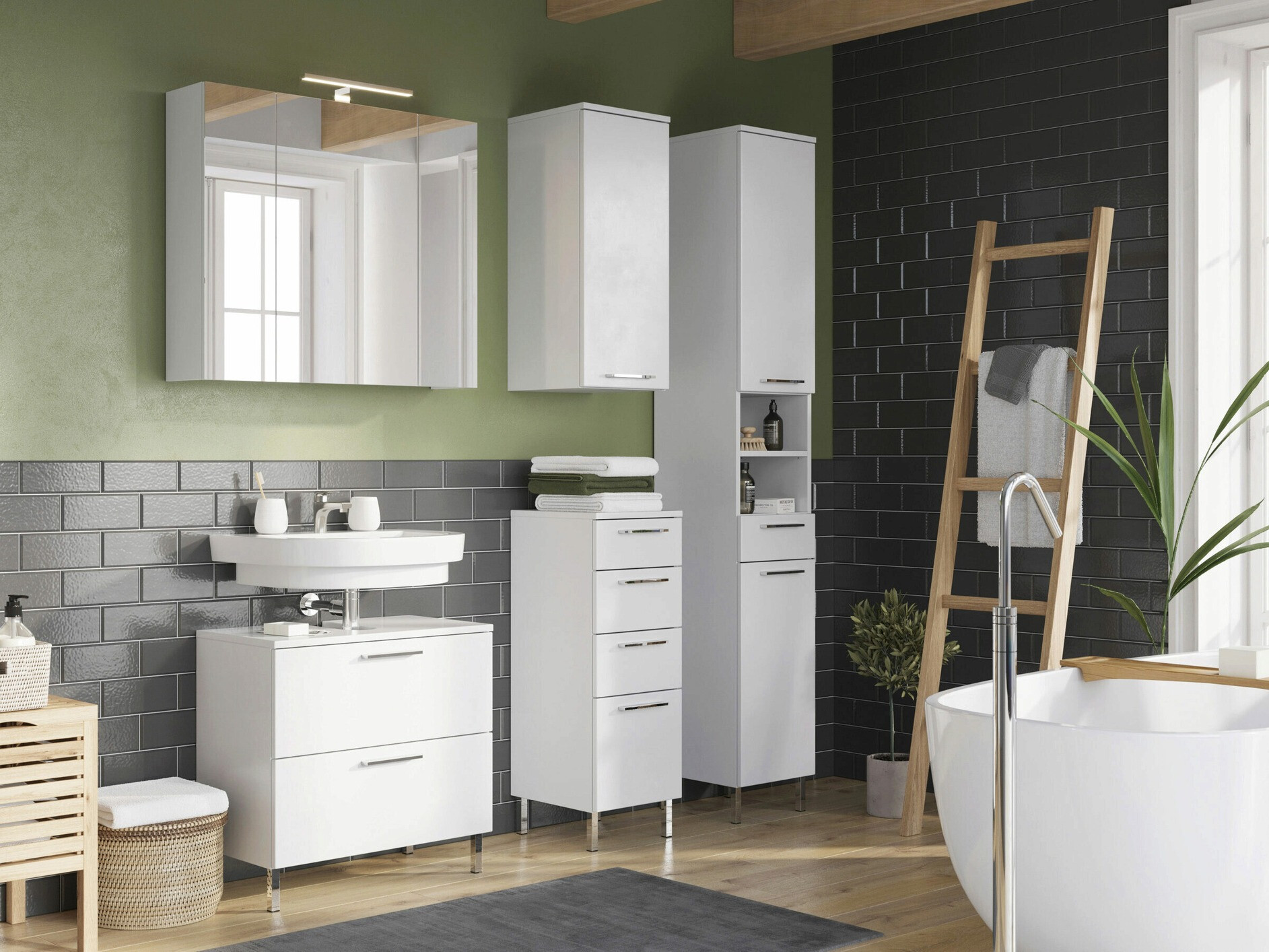 Vannas istabas skapis ar spoguli Temeli 101 (Balts)