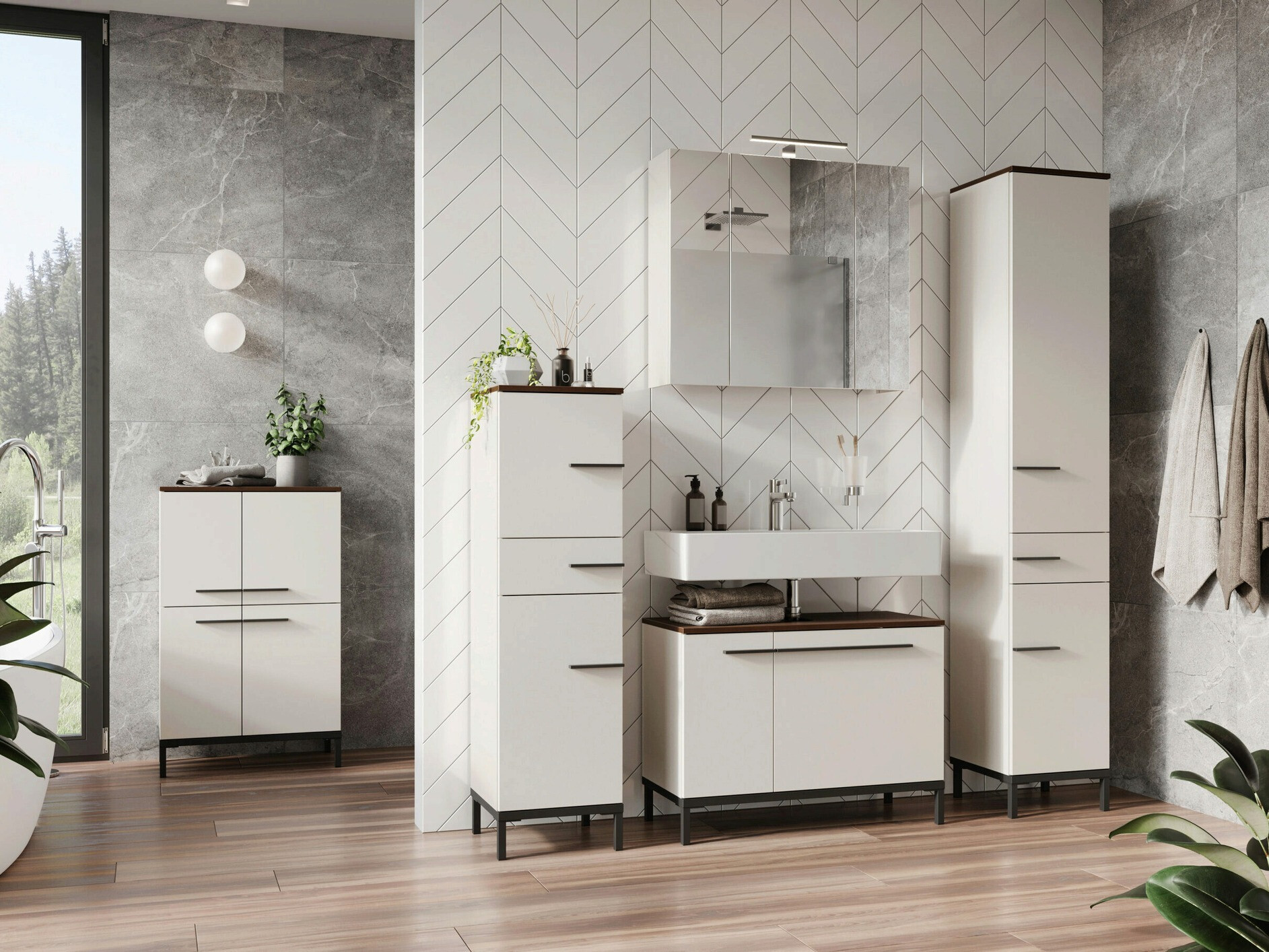 Vannas komplekts Ruvlevu 104 (Gaiši pelēks + Rieksts)