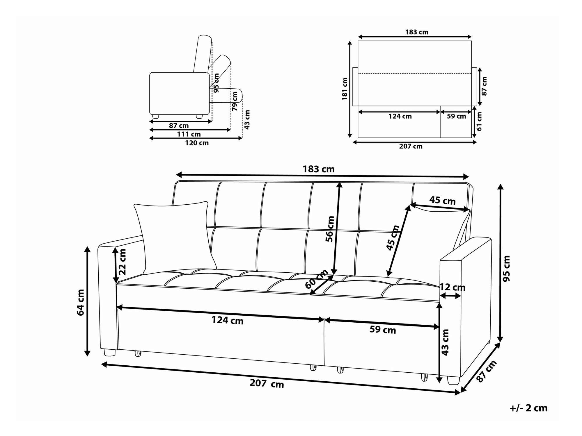 Dīvāns gulta Berwyn 1774 (Melns)