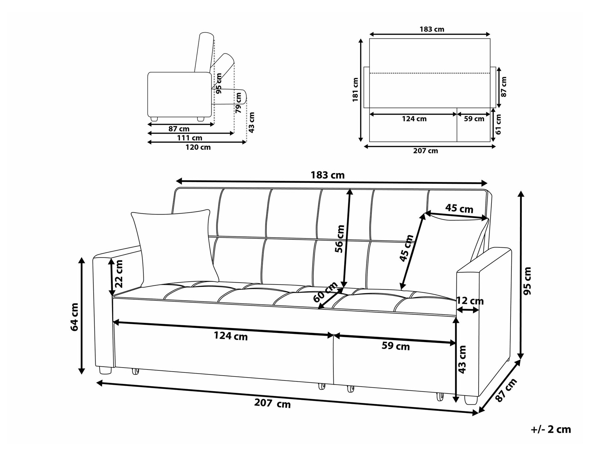Dīvāns gulta Berwyn 1774 (Pelēks)