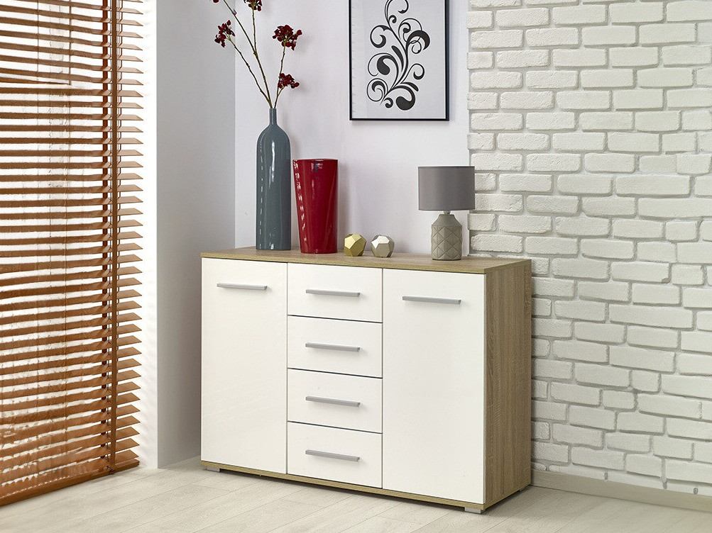 Kомод Cirveso 103 (Сонома Дуб + Глянцевый белый)
