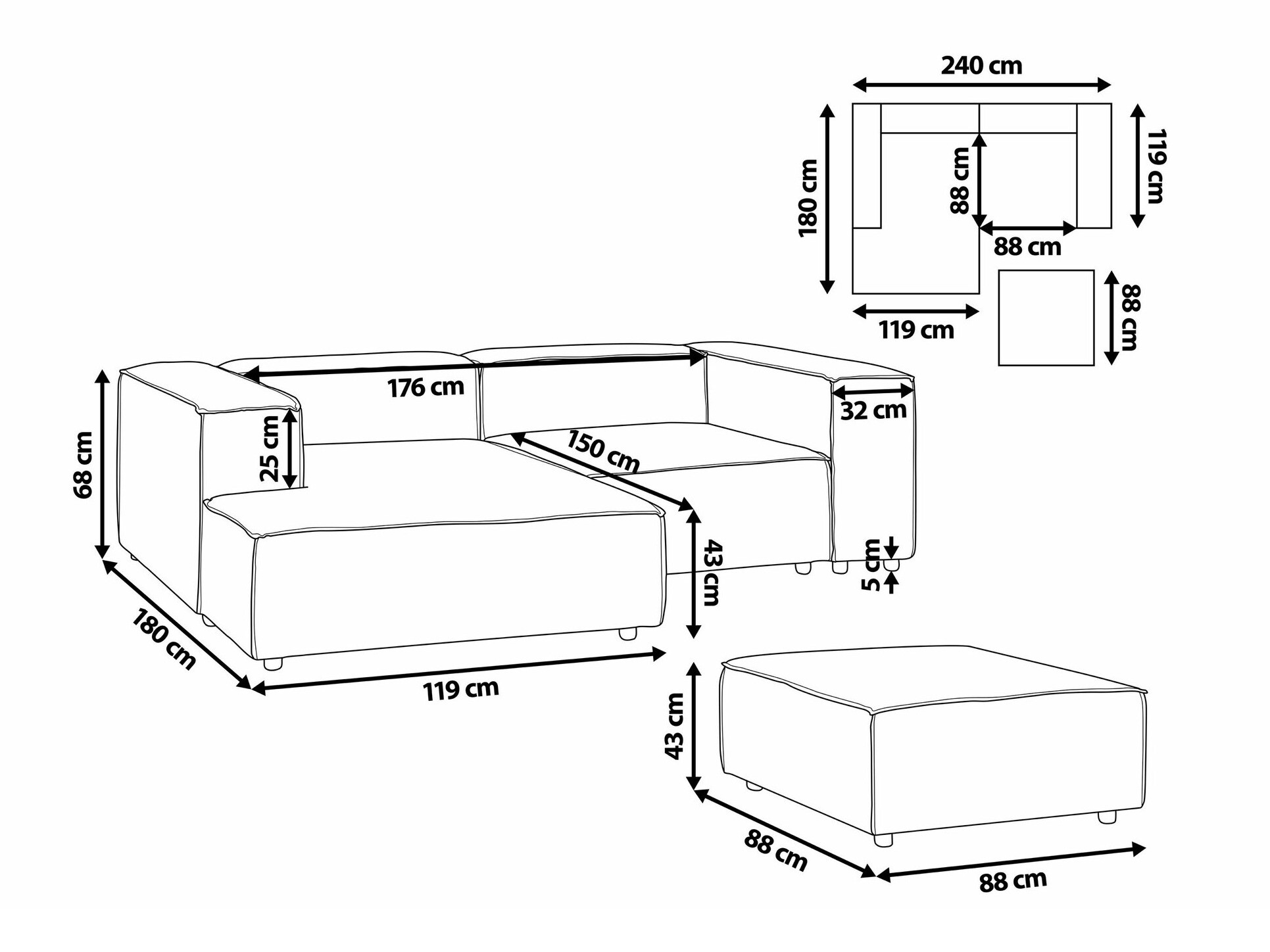 Moduļu stūra dīvāns Enofloi 104 (Bēšs)