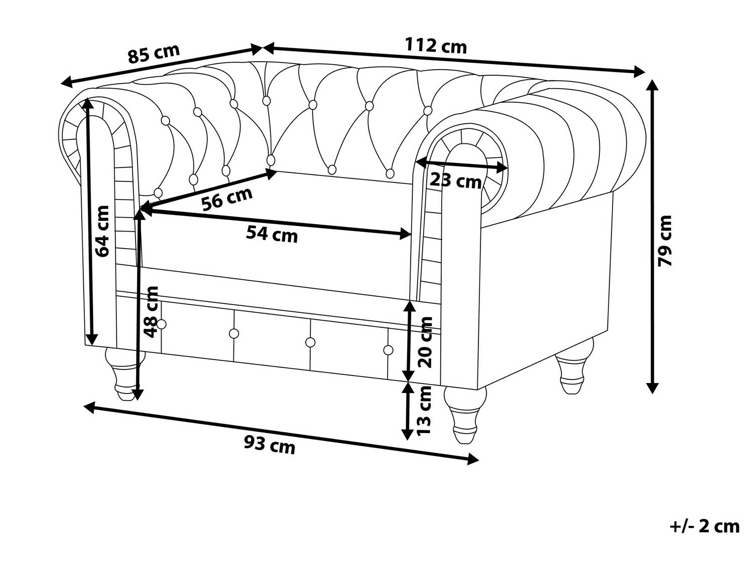 Chesterfield krēsls Cirdoro 107 (Melns)