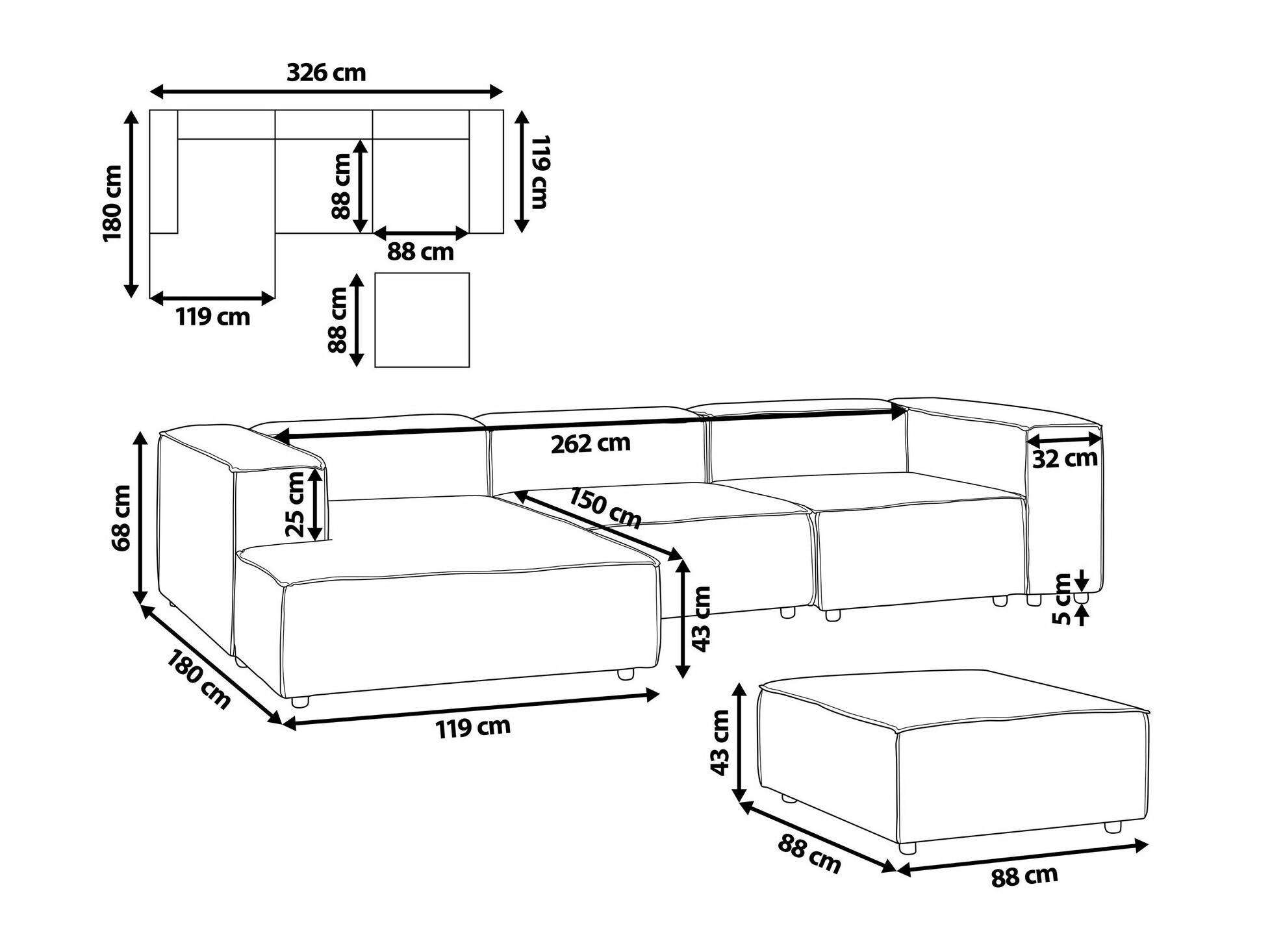 Moduļu stūra dīvāns Enofloi 105 (Bēšs)