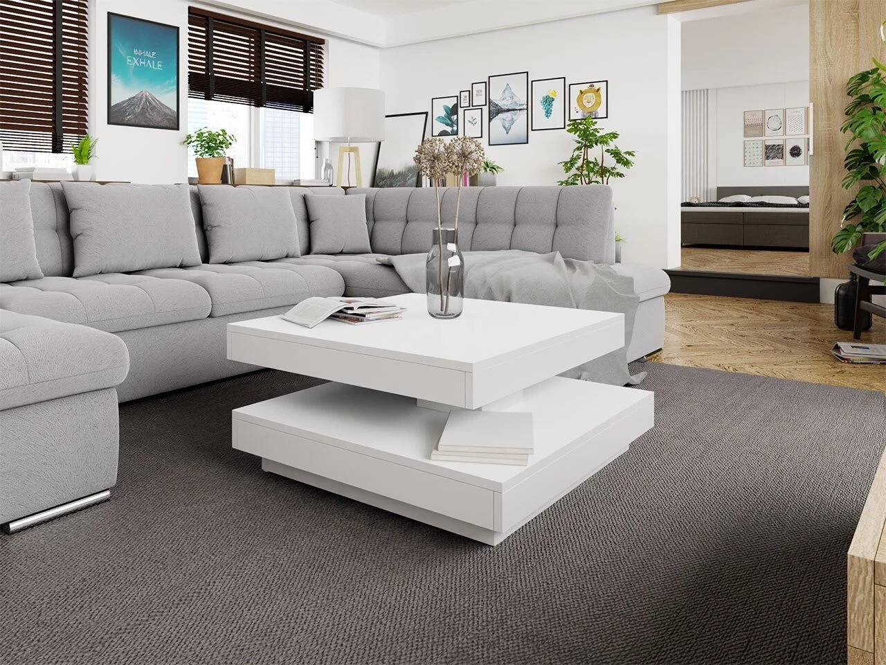 Žurnālu galdiņš transformeris Comfivo 385 (Balts)