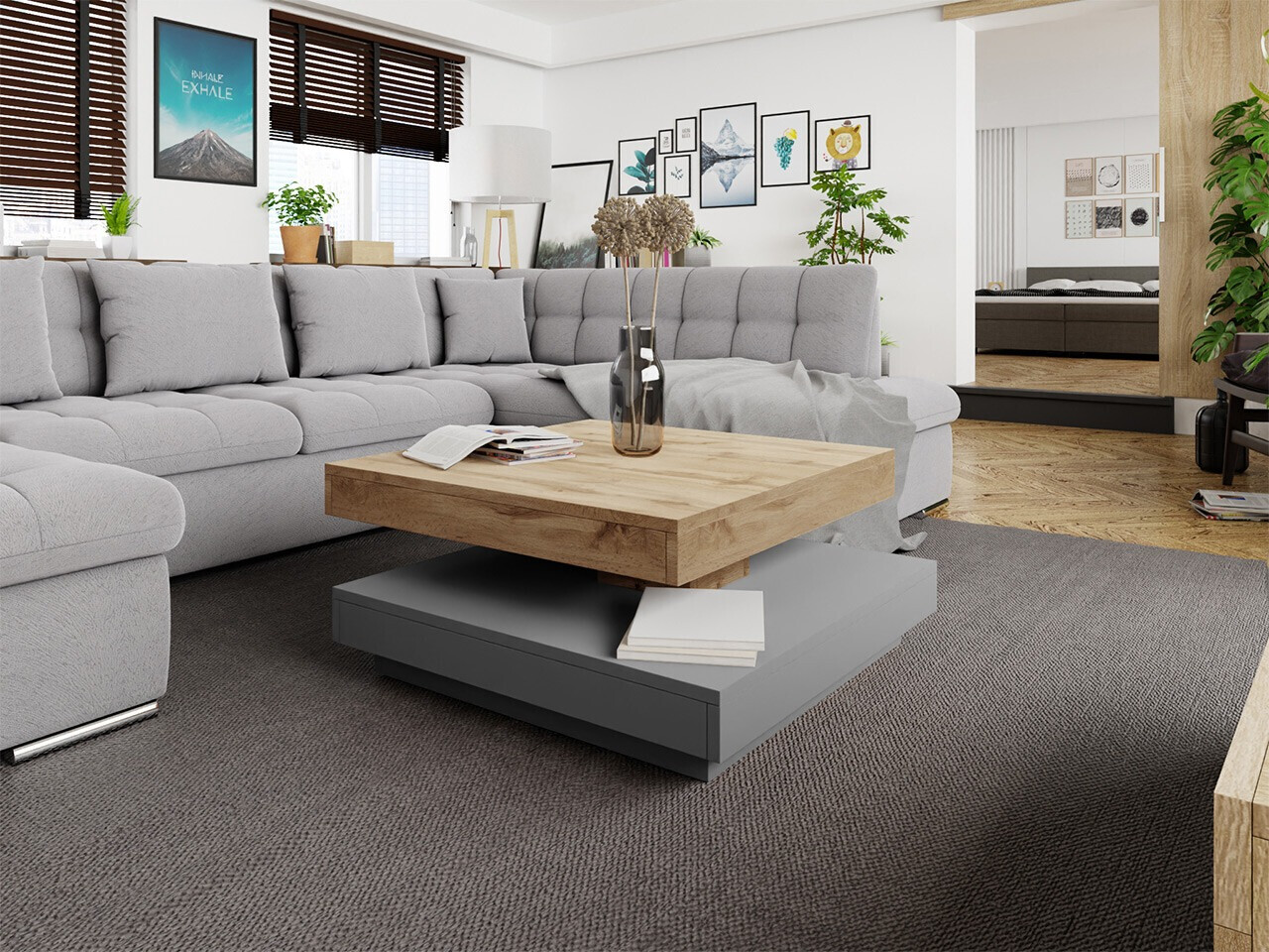 Žurnālu galdiņš transformeris Comfivo 385 (Grafīts + Votan ozols)